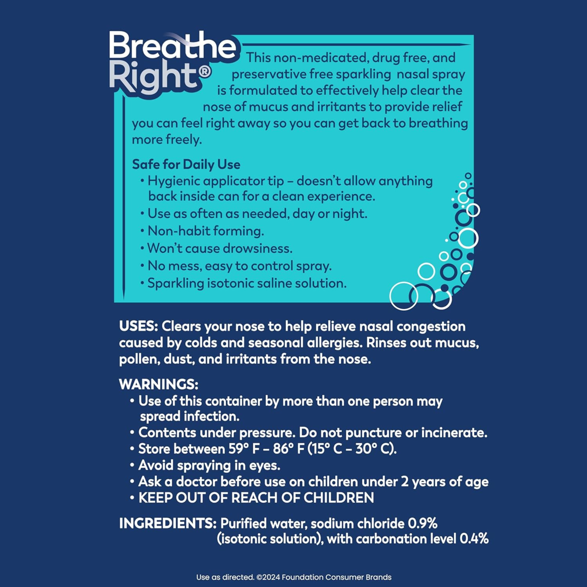 Breathe Right Sparkling Saline Nasal Rinse Spray with Microbubbles