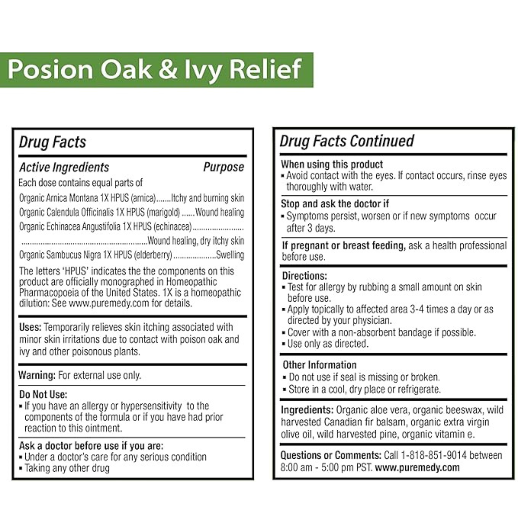 Puremedy Poison Oak & Ivy Relief Ointment