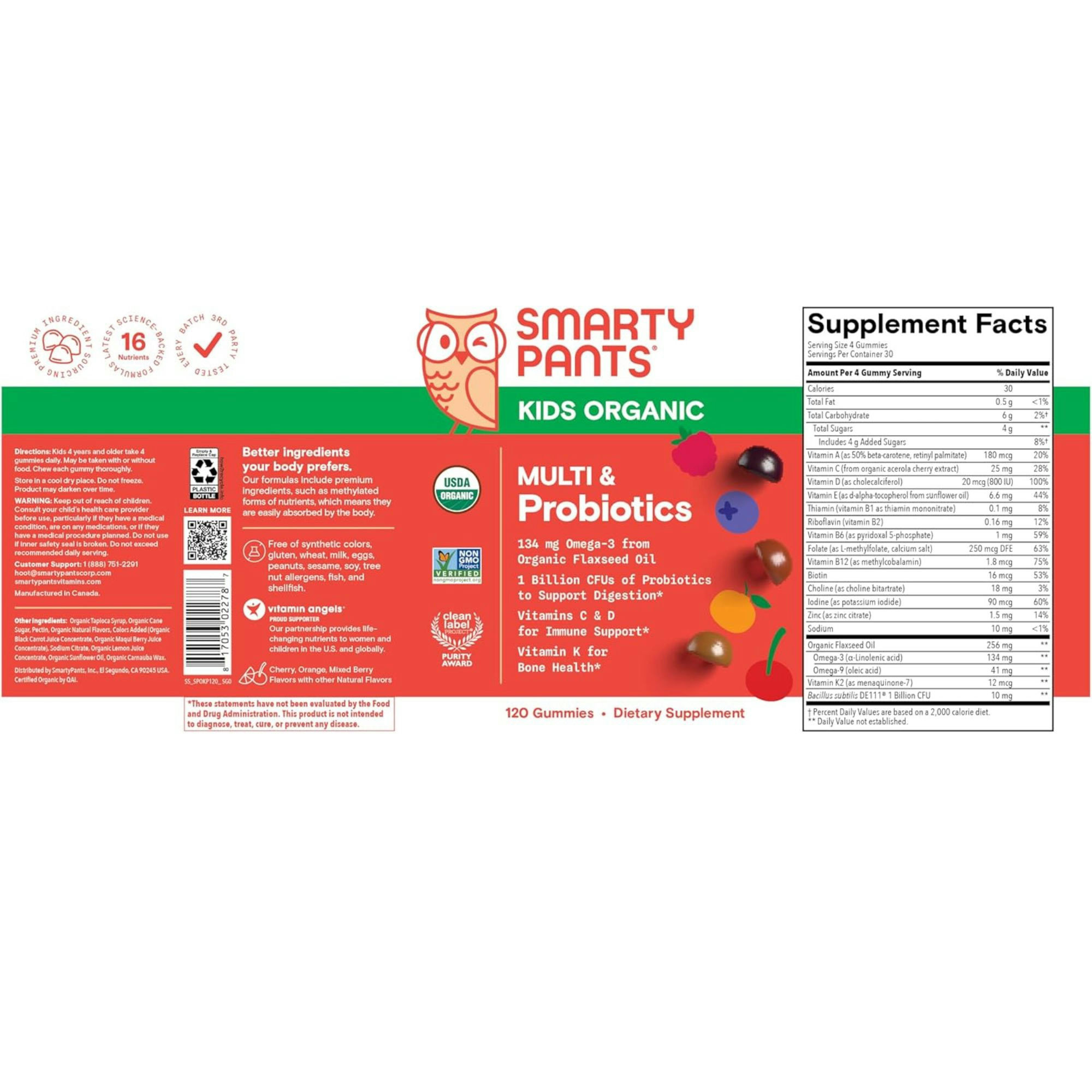 SmartyPants Kid's Organic Multi & Probiotics Multivitamin Gummies