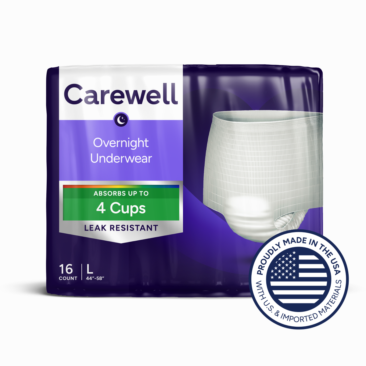 Carewell Overnight Incontinence Underwear, Leak Resistant