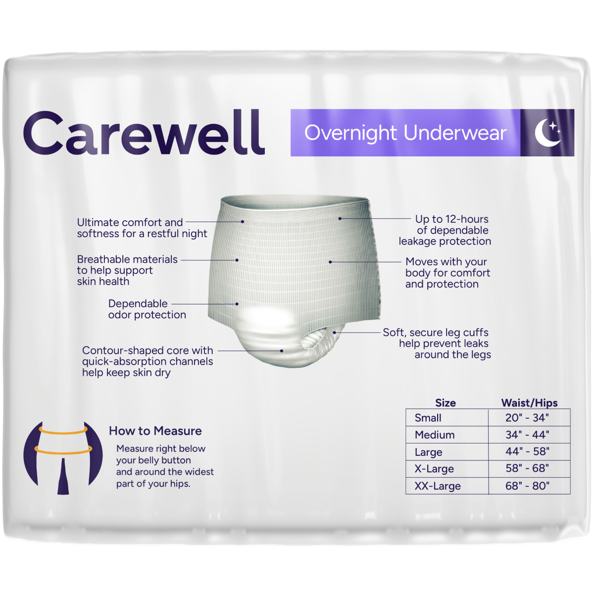 Carewell Overnight Incontinence Underwear, Leak Resistant