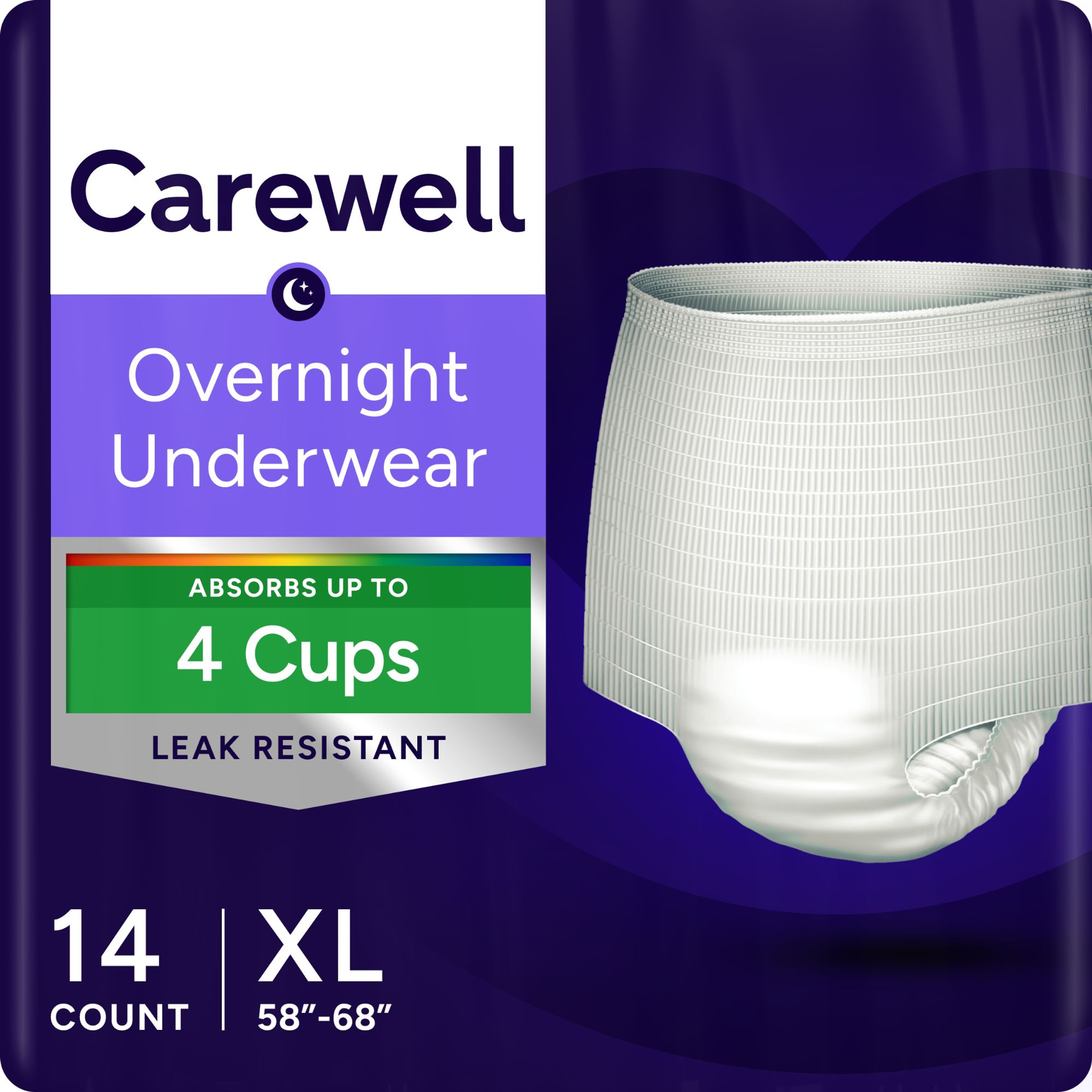 Carewell Overnight Incontinence Underwear, Leak Resistant