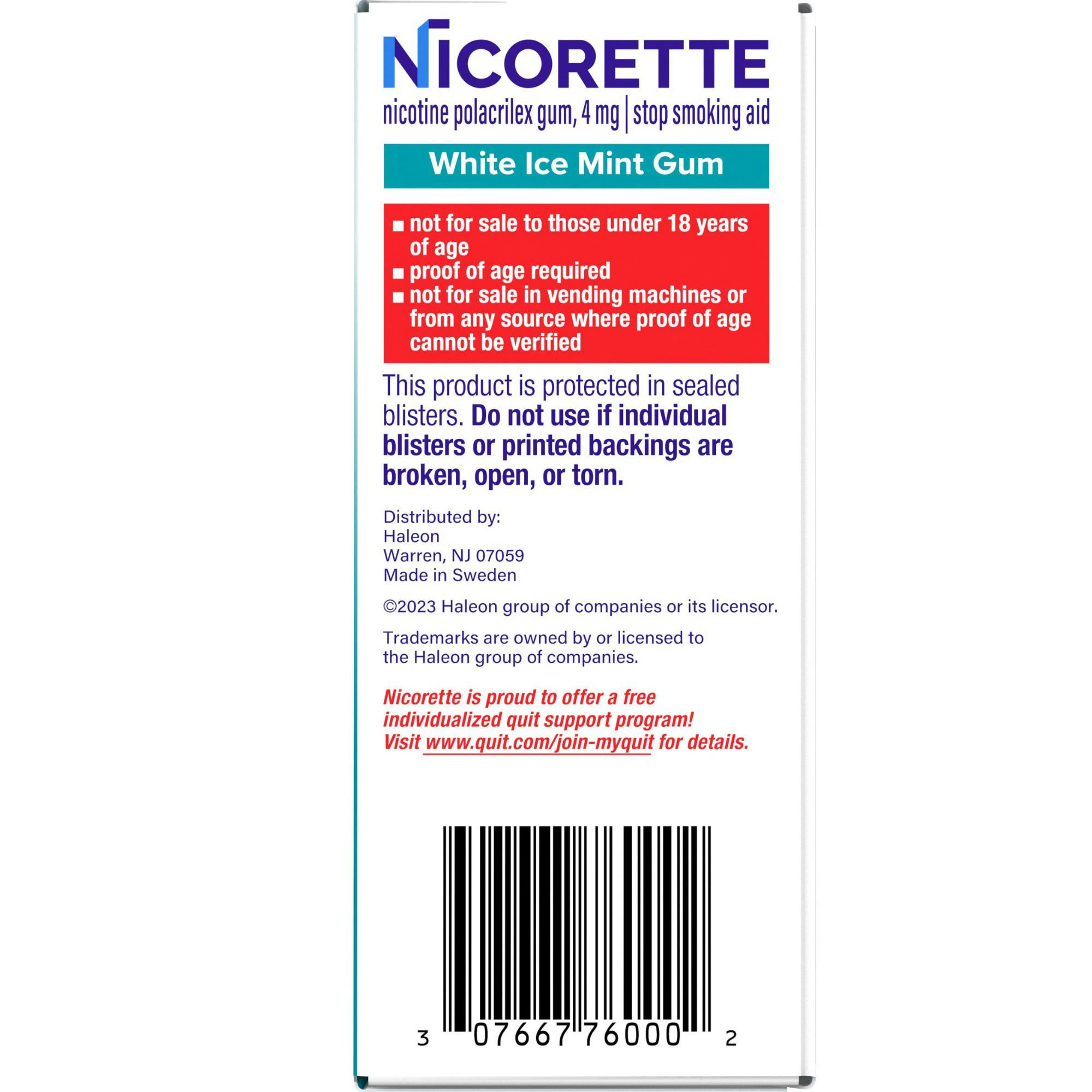 Nicorette Nicotine Gum Aid to Quit Smoking, 4 mg