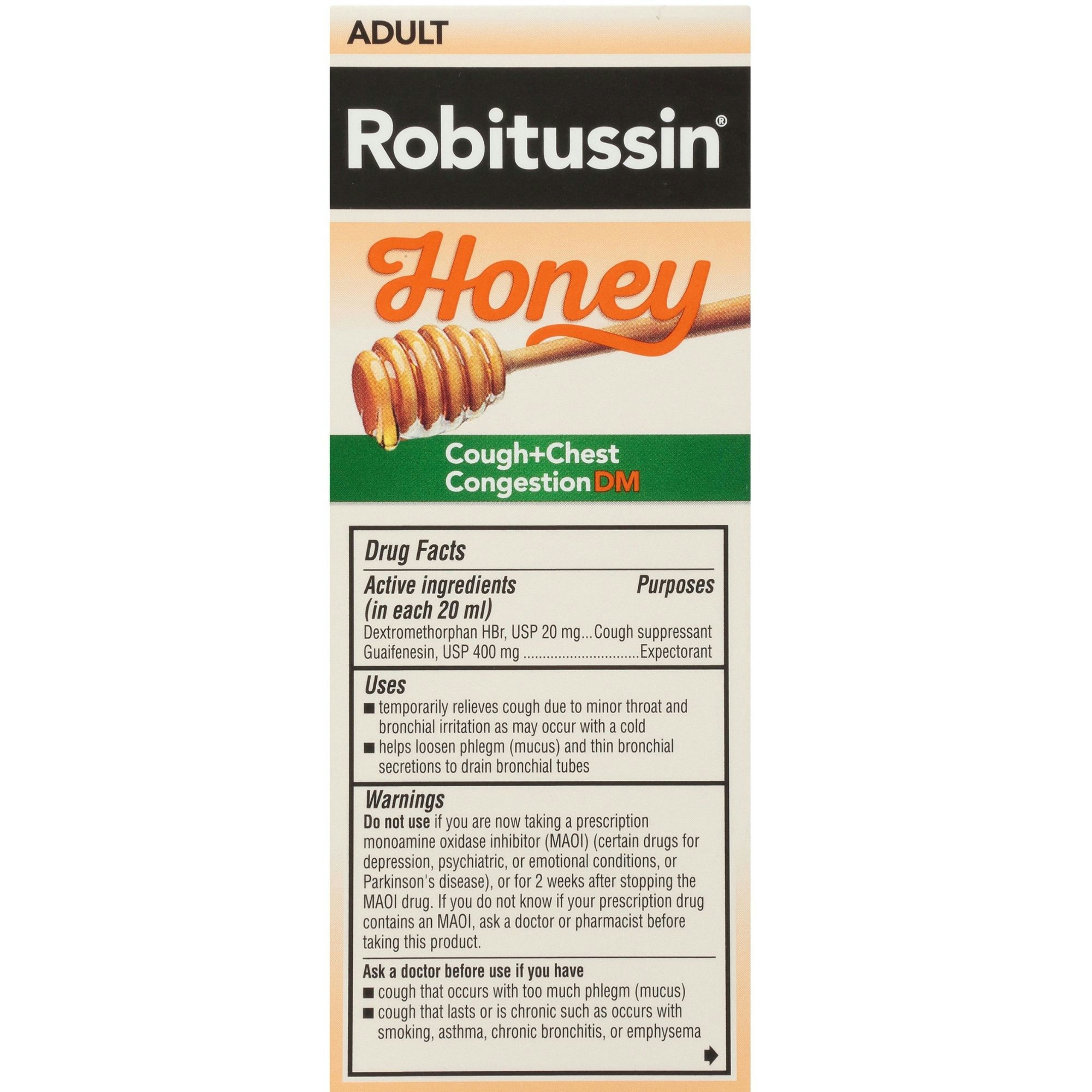 Robitussin Honey Maximum Strength Cough + Chest Congestion DM Max Cough Relief Liquid