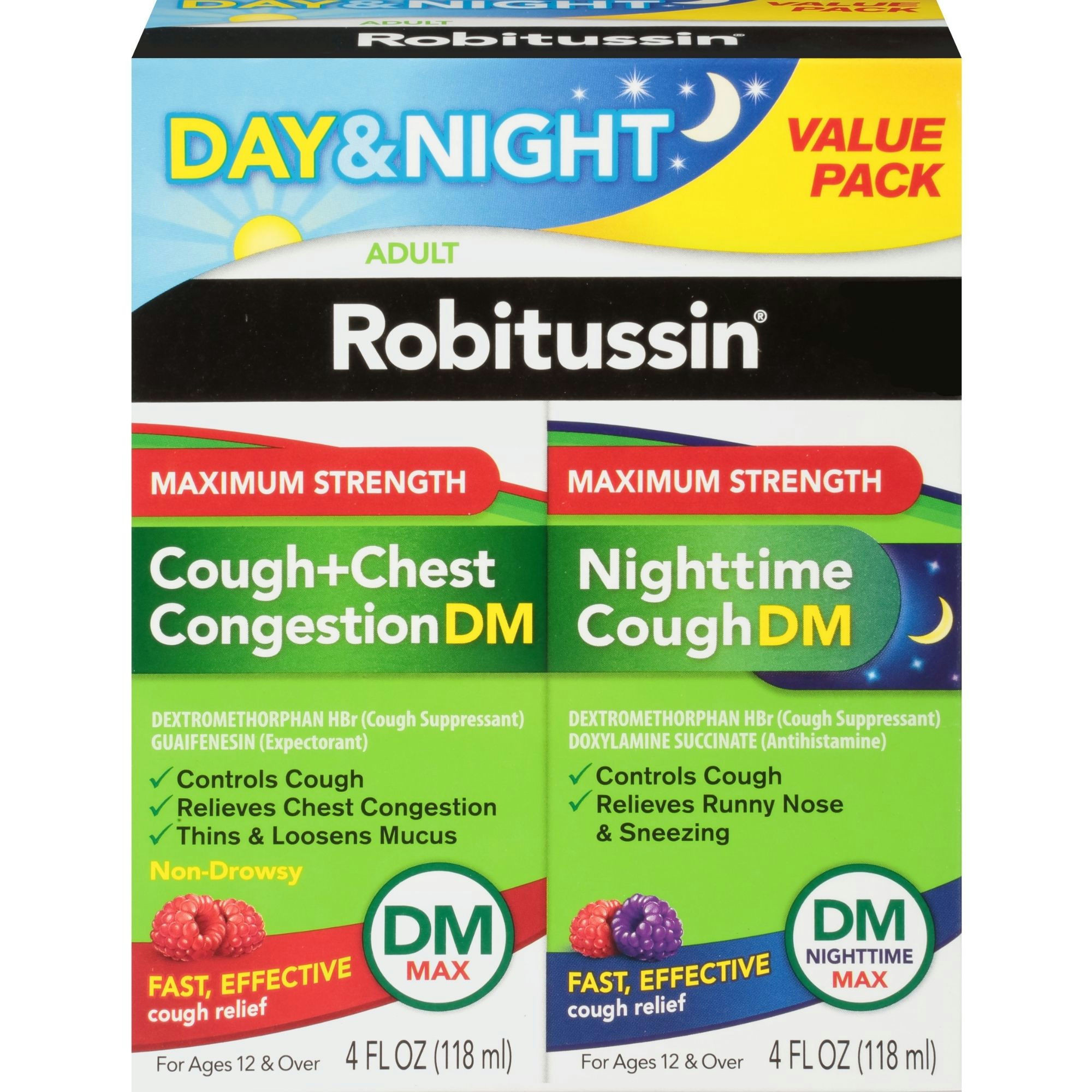 Robitussin Maximum Strength Day & Night Cough and Chest Congestion DM Max Cough Relief Liquid