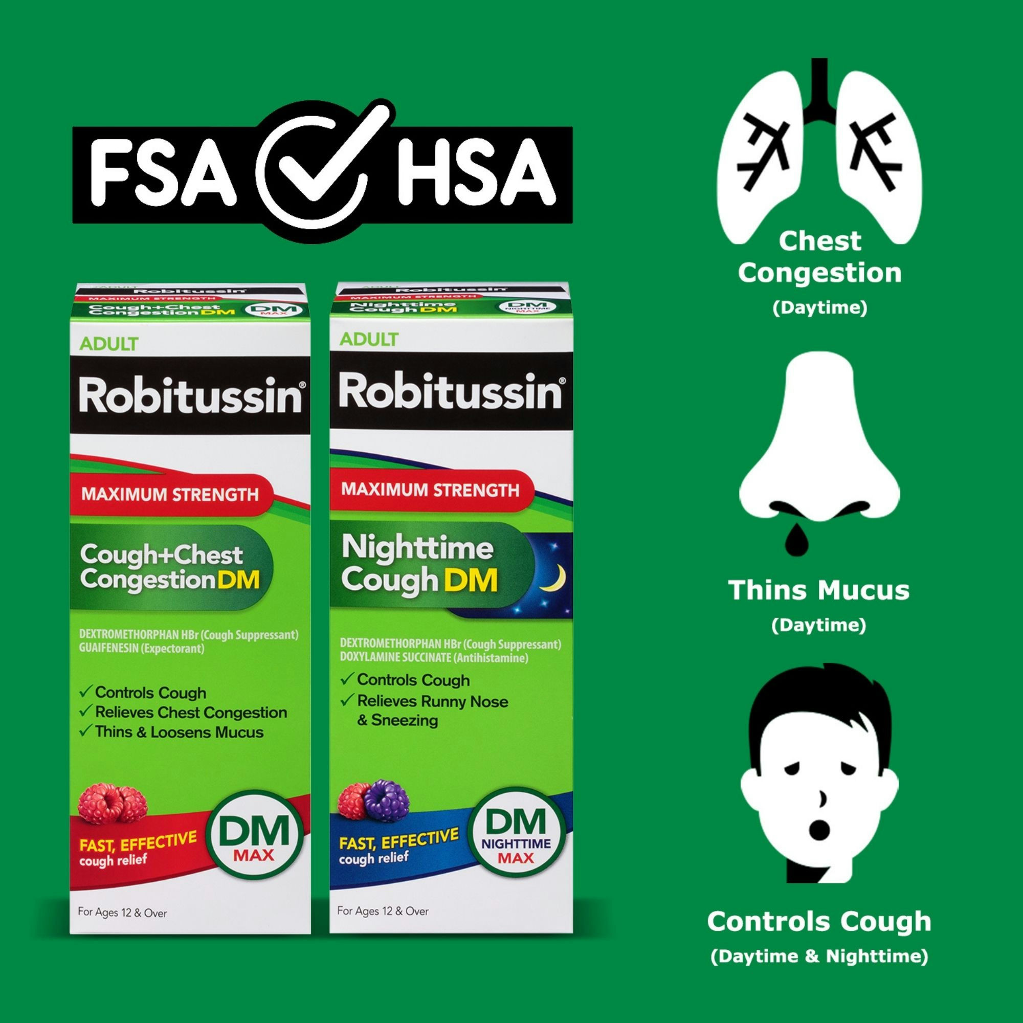 Robitussin Maximum Strength Day & Night Cough and Chest Congestion DM Max Cough Relief Liquid