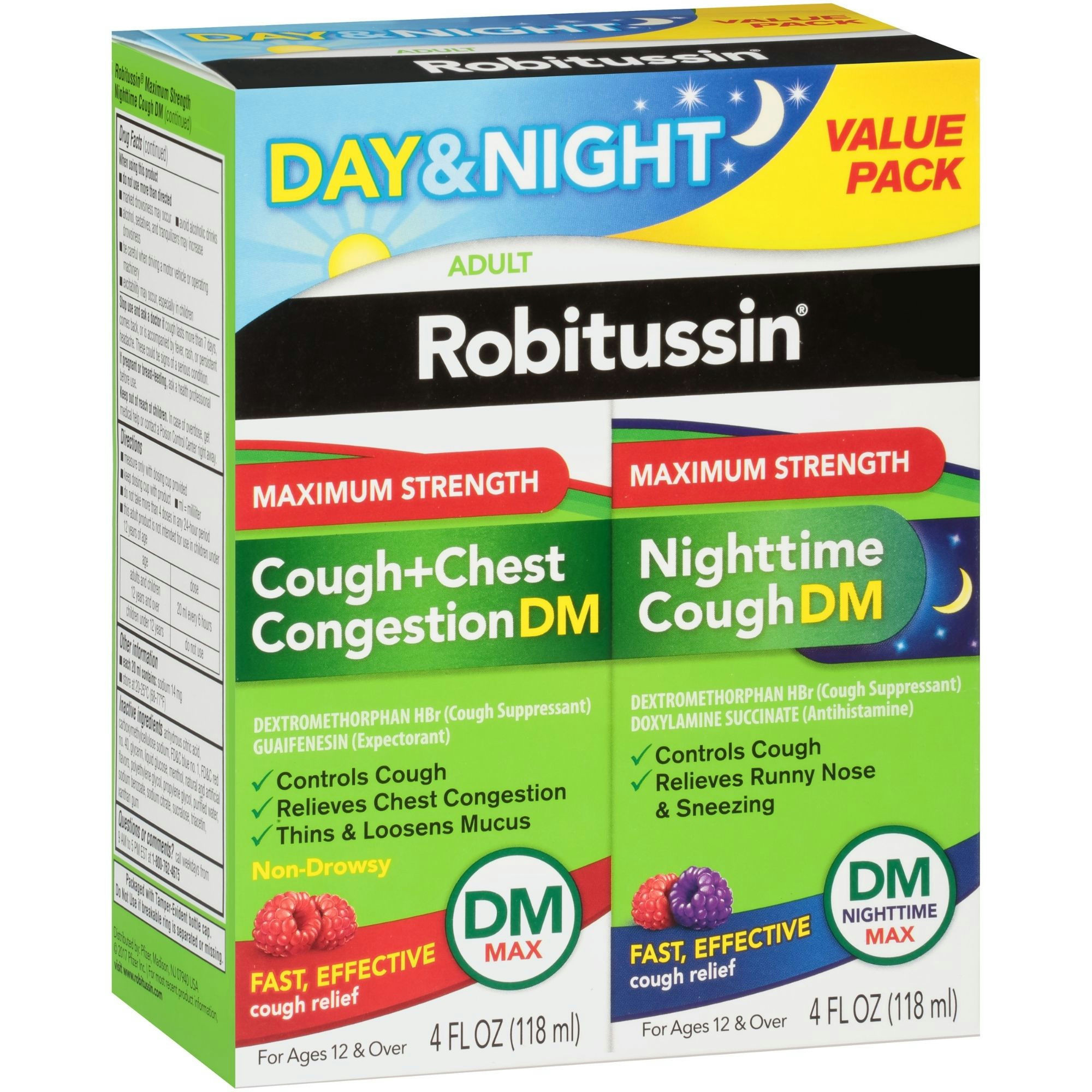 Robitussin Maximum Strength Day & Night Cough and Chest Congestion DM Max Cough Relief Liquid