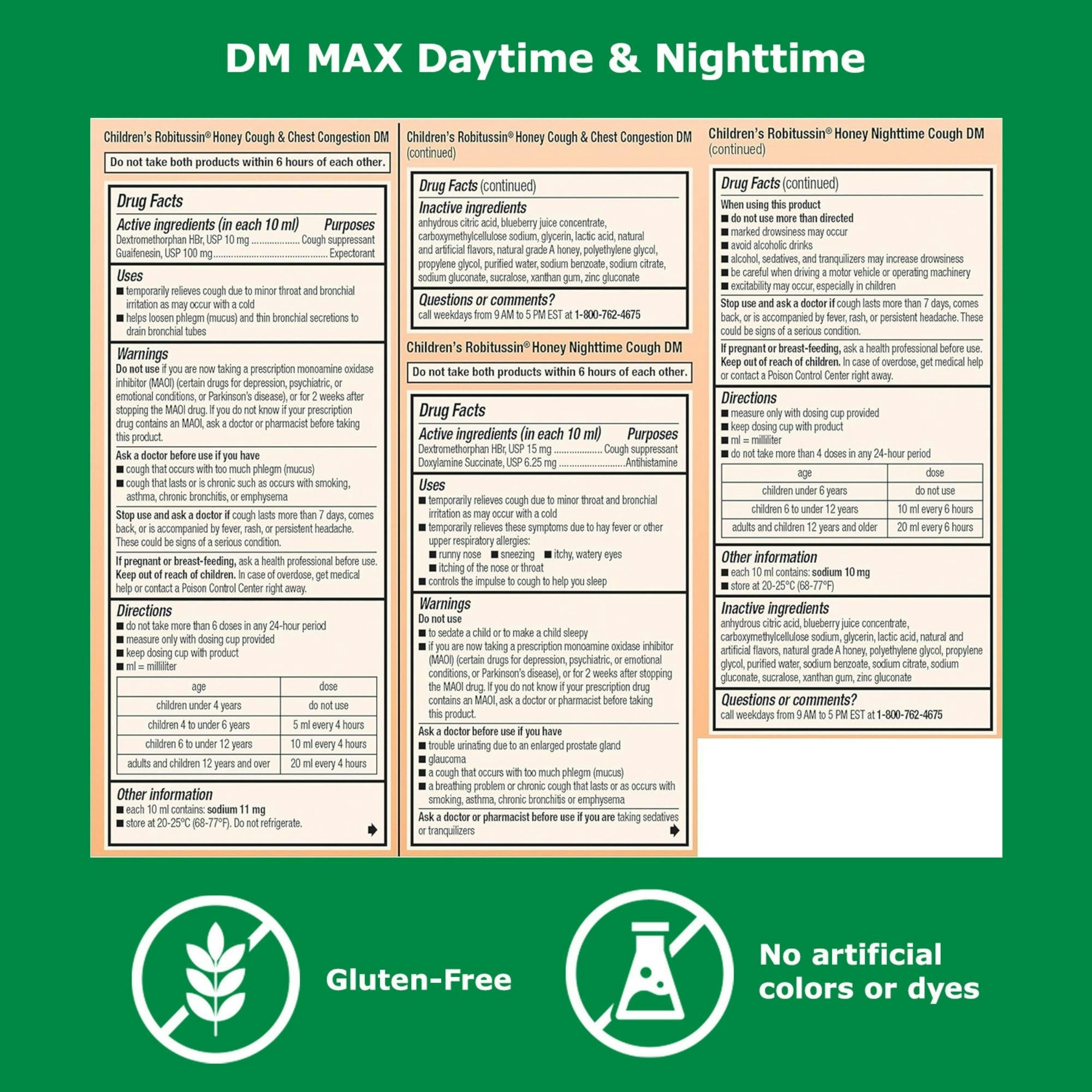 Robitussin Children’s Honey Daytime & Nighttime Cough and Chest Congestion DM Cough Relief Liquid