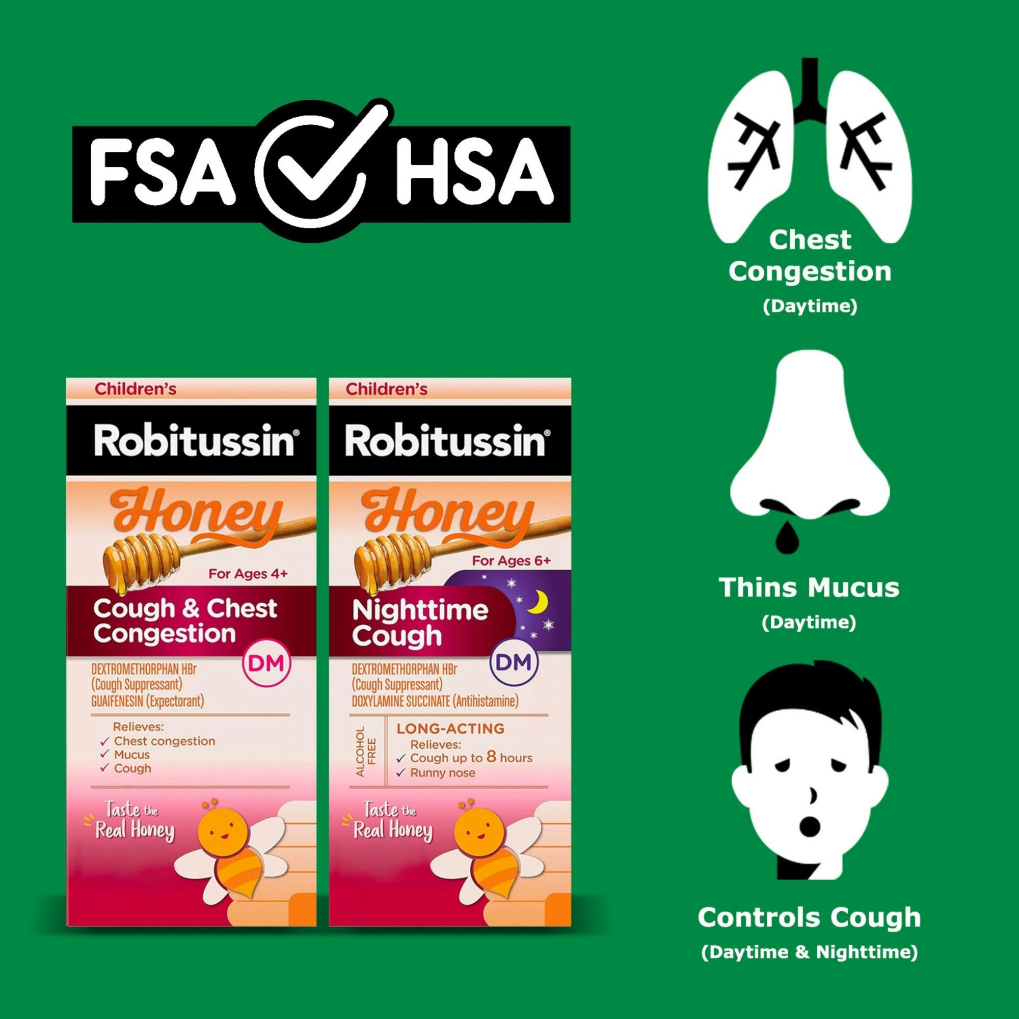 Robitussin Children’s Honey Daytime & Nighttime Cough and Chest Congestion DM Cough Relief Liquid