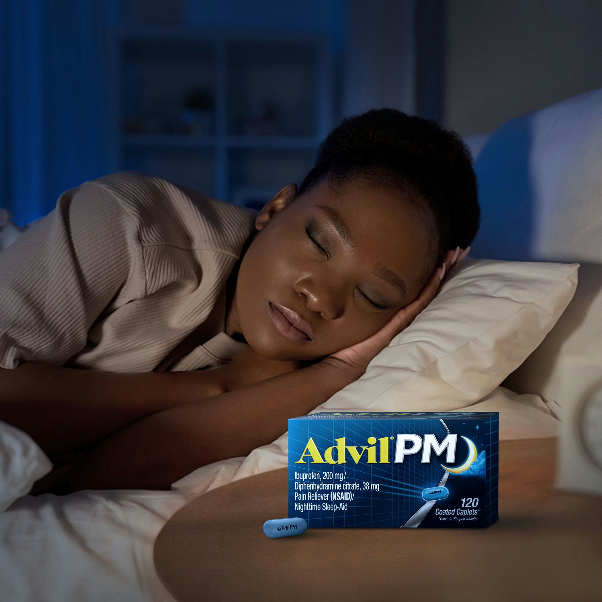 Advil PM Pain Reliever Nighttime Sleep-Aid, Coated Caplets
