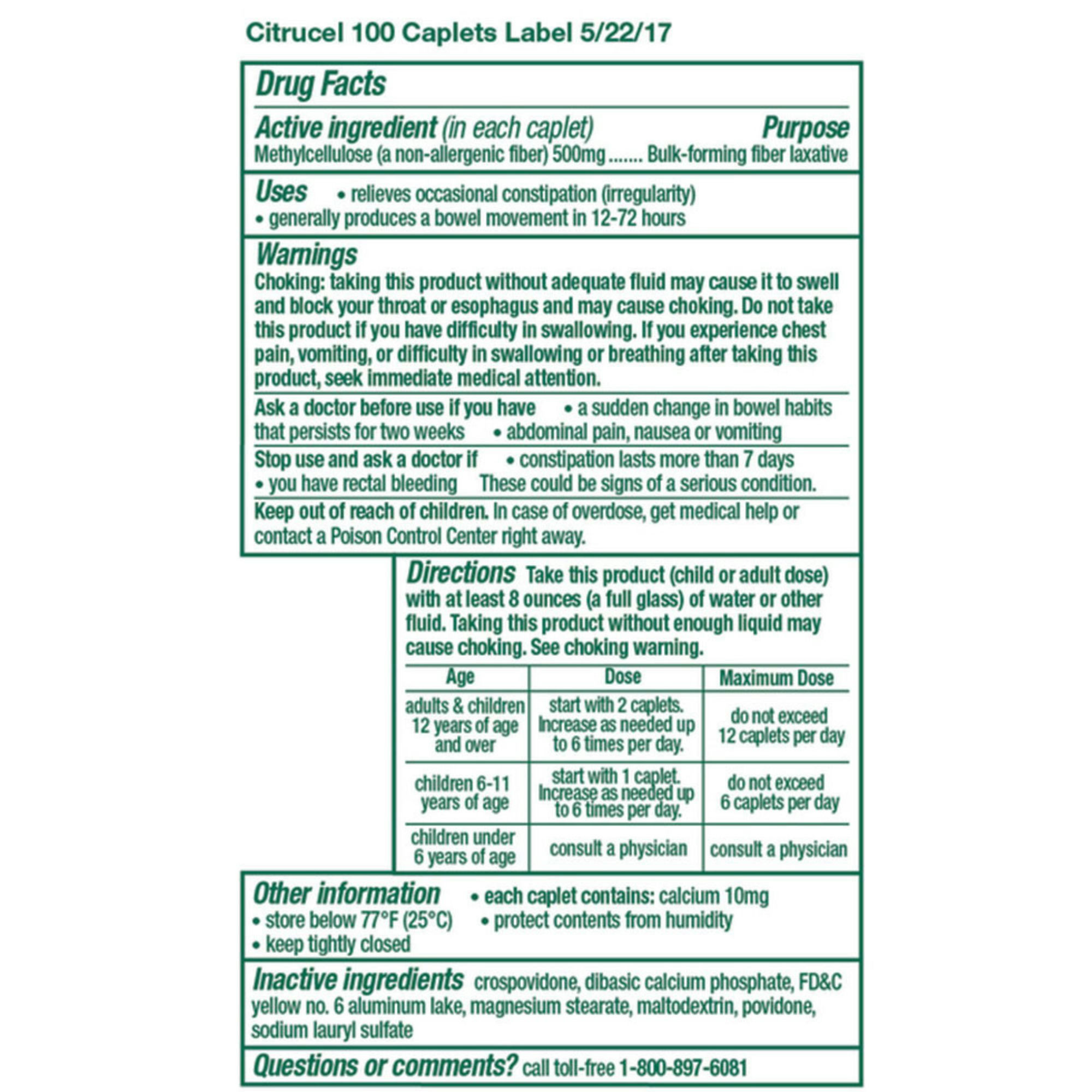 Citrucel Methylcellulose Fiber Therapy for Irregularity, Caplets