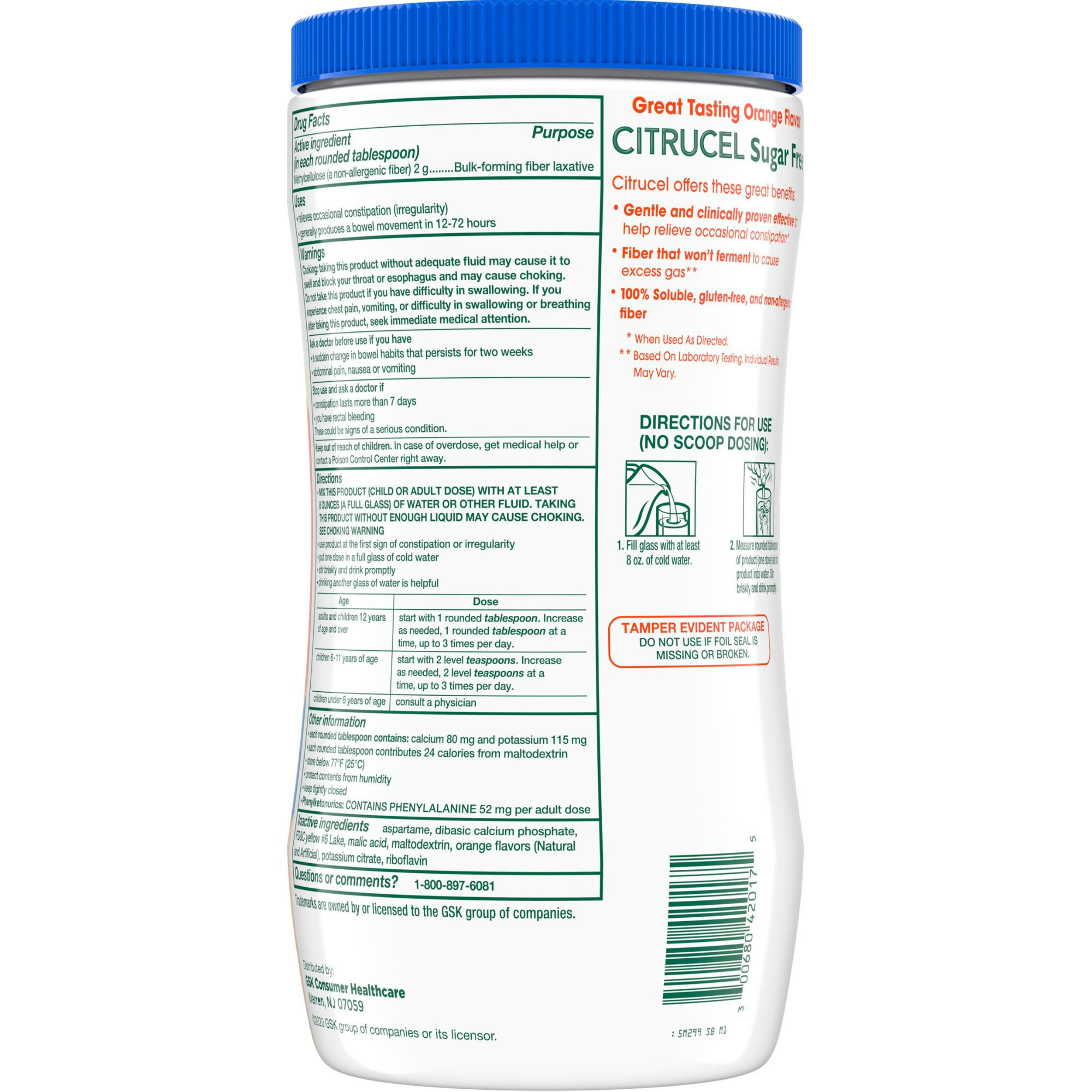 Citrucel Sugar Free Methylcellulose Fiber Therapy for Irregularity, Powder