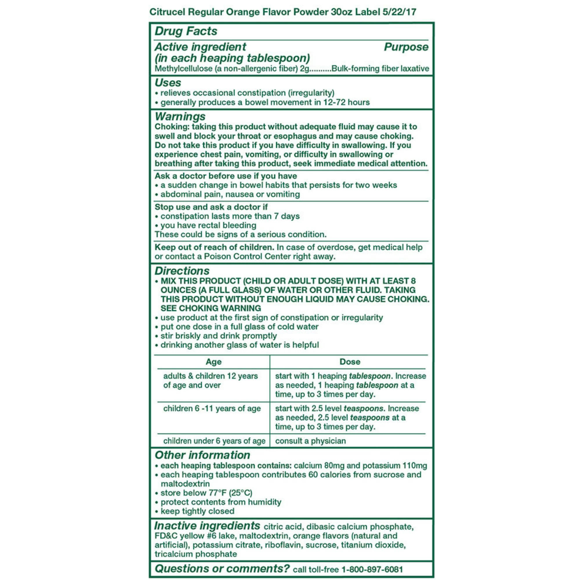 Citrucel Methylcellulose Fiber Therapy for Irregularity, Powder