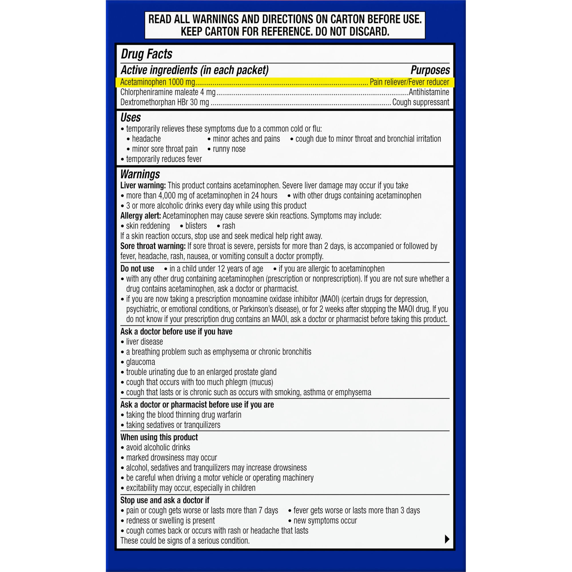 Theraflu Max Strength Nighttime Flu Symptom Relief with Acetaminophen and Dextromethorphan Powder