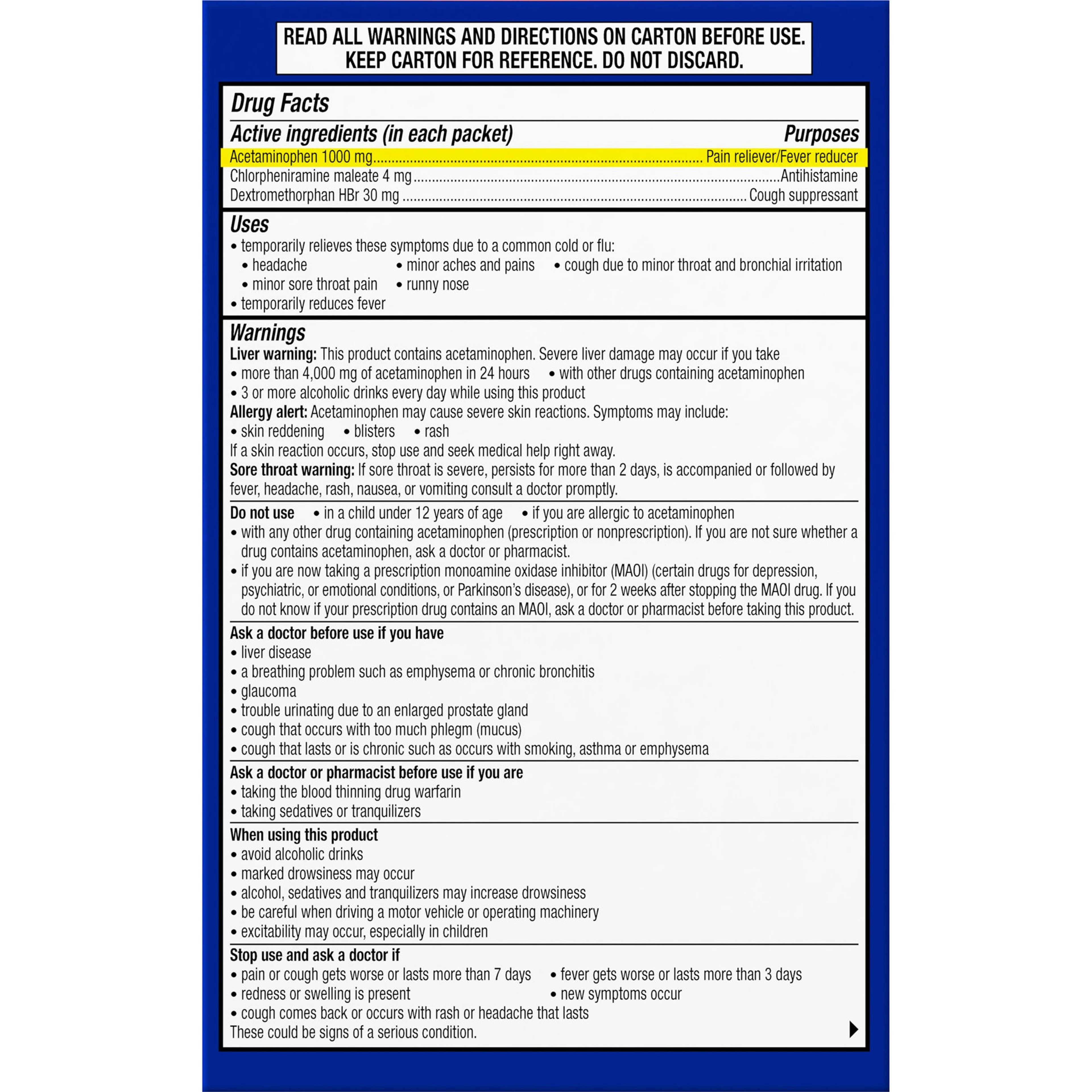 Theraflu Max Strength Nighttime Flu Symptom Relief with Acetaminophen and Dextromethorphan Powder