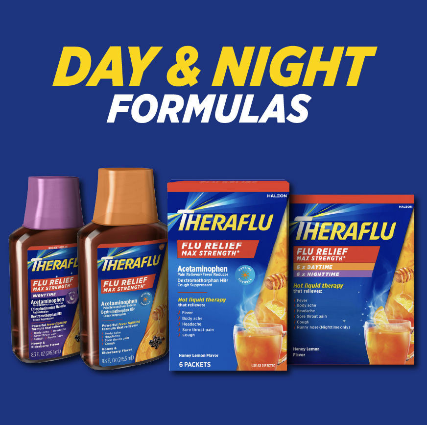 Theraflu Max Strength Nighttime Flu Symptom Relief with Acetaminophen and Dextromethorphan Powder