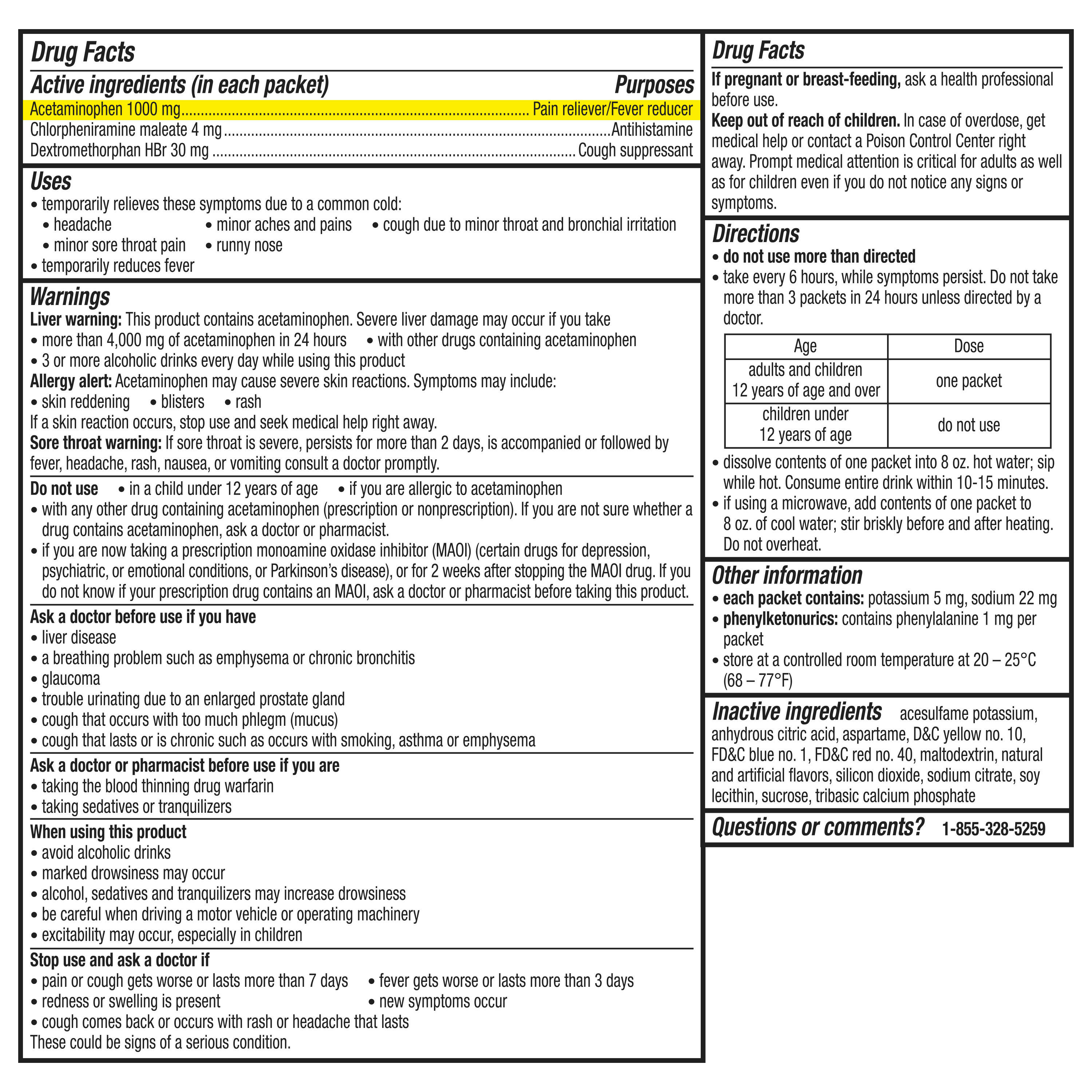 Theraflu Max Strength Nighttime Flu Symptom Relief with Acetaminophen and Dextromethorphan Powder