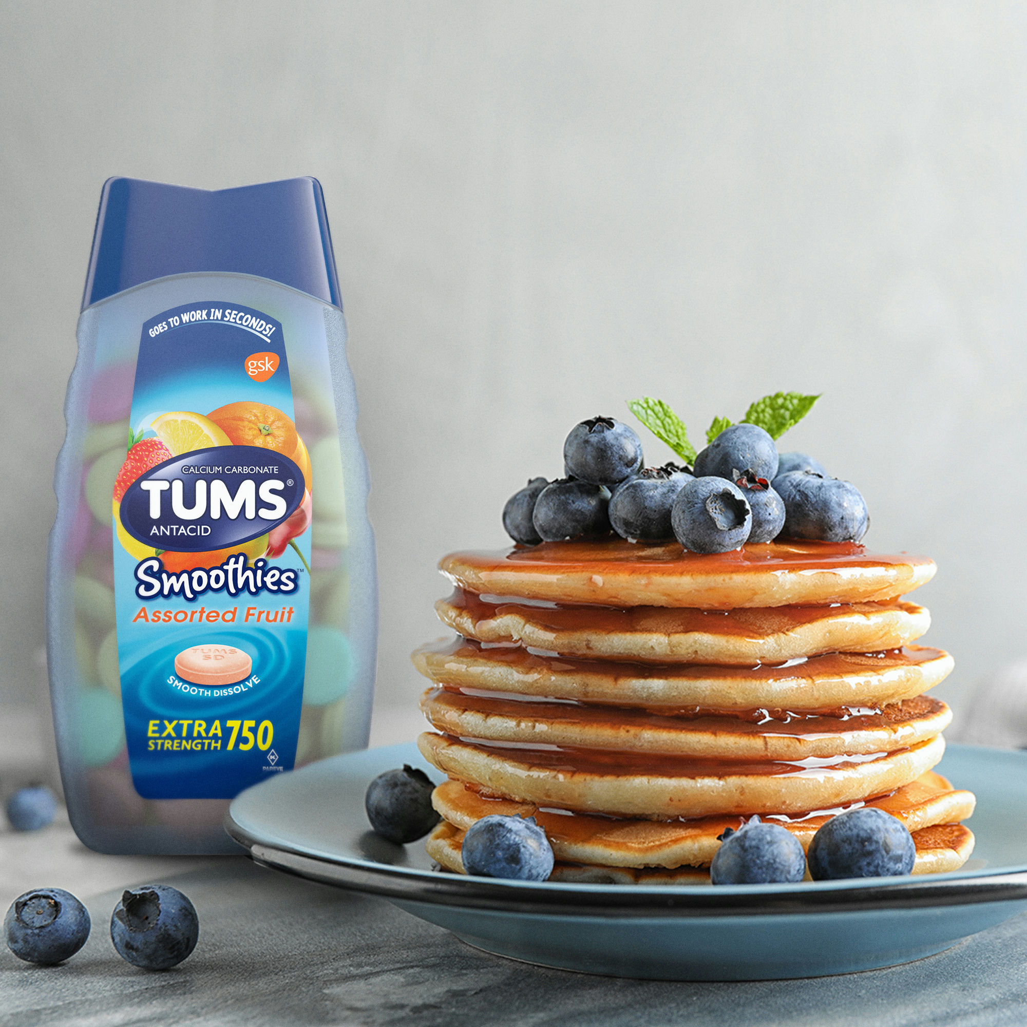 Tums Antacid Smoothies Extra Strength Chewable Tablets for Heartburn Relief