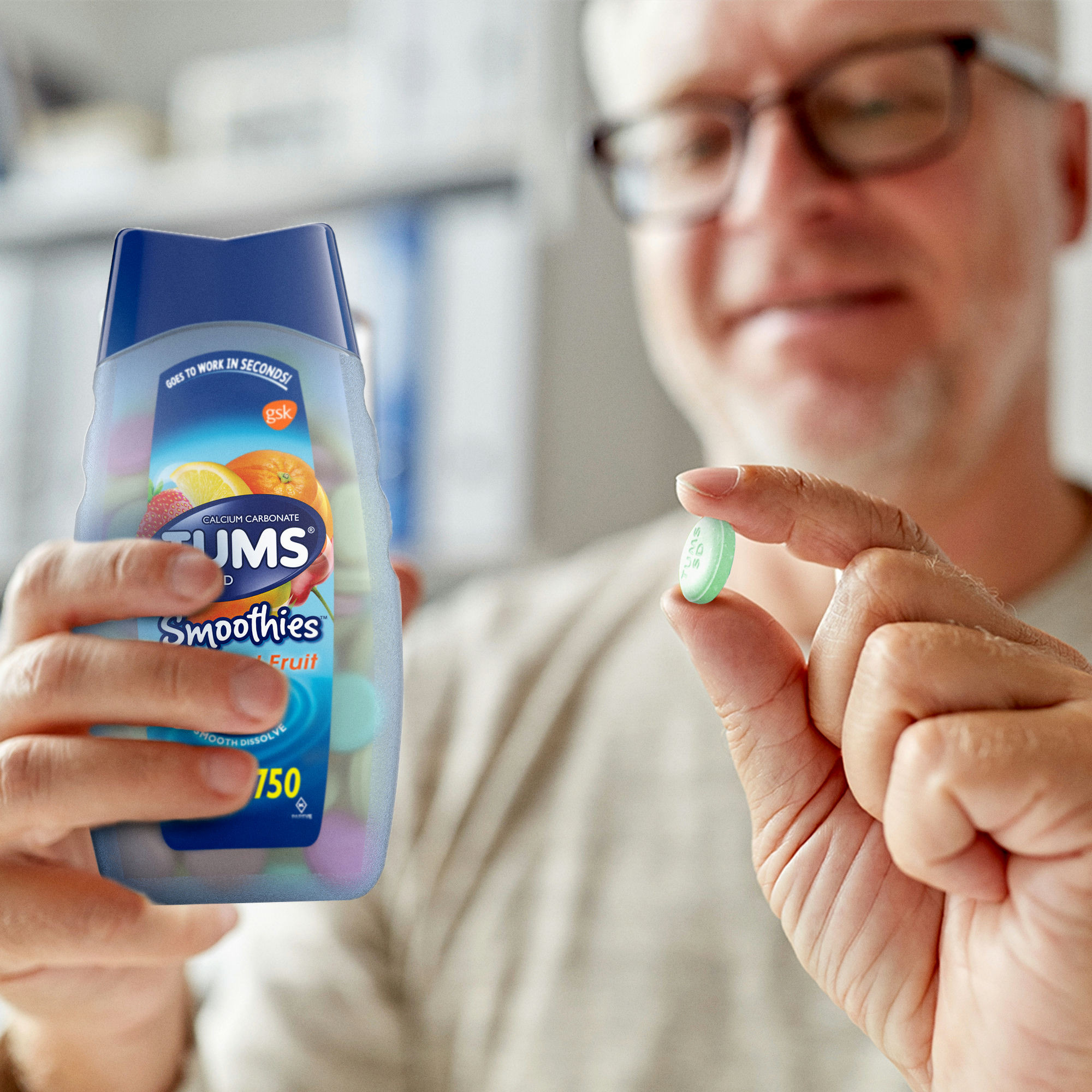 Tums Antacid Smoothies Extra Strength Chewable Tablets for Heartburn Relief