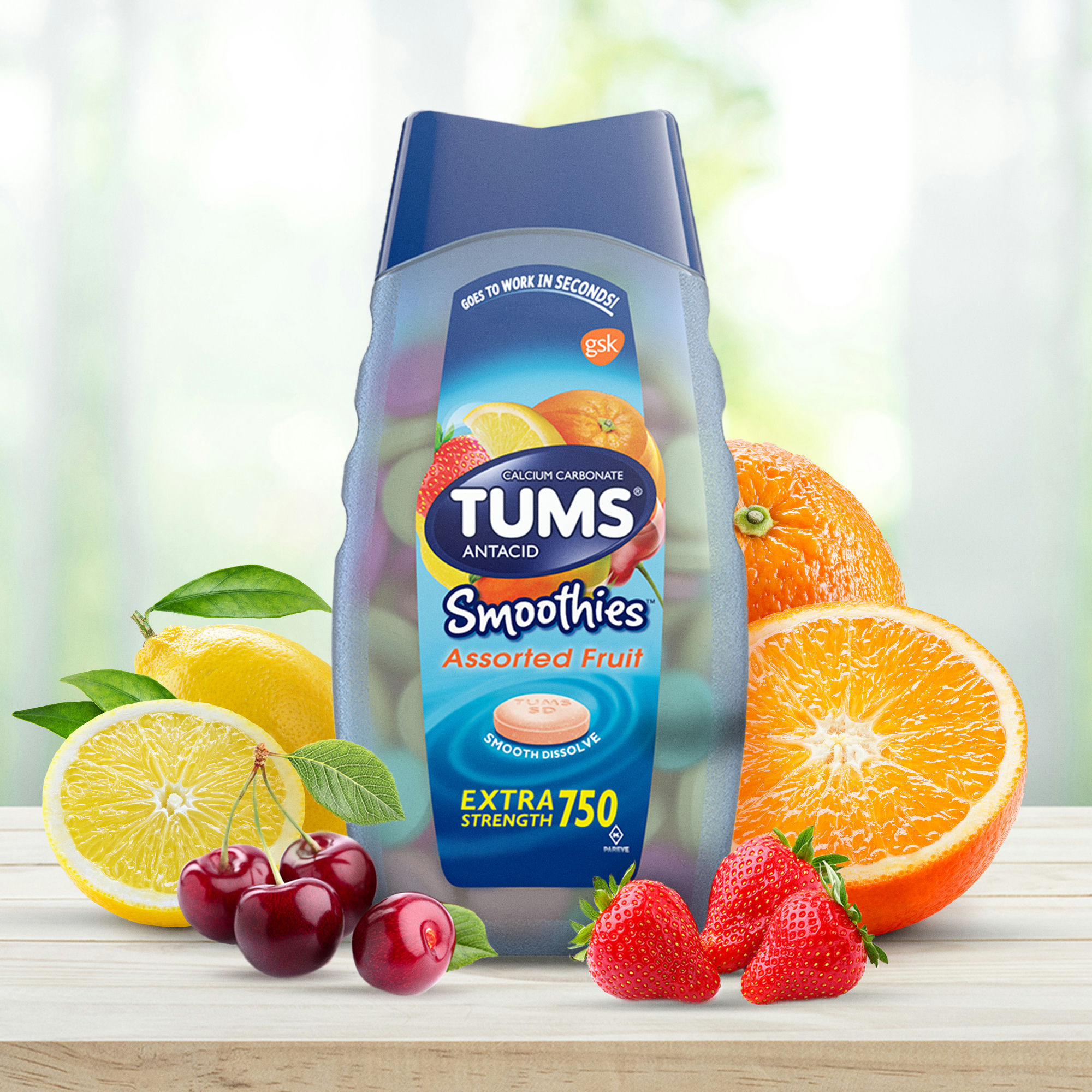 Tums Antacid Smoothies Extra Strength Chewable Tablets for Heartburn Relief