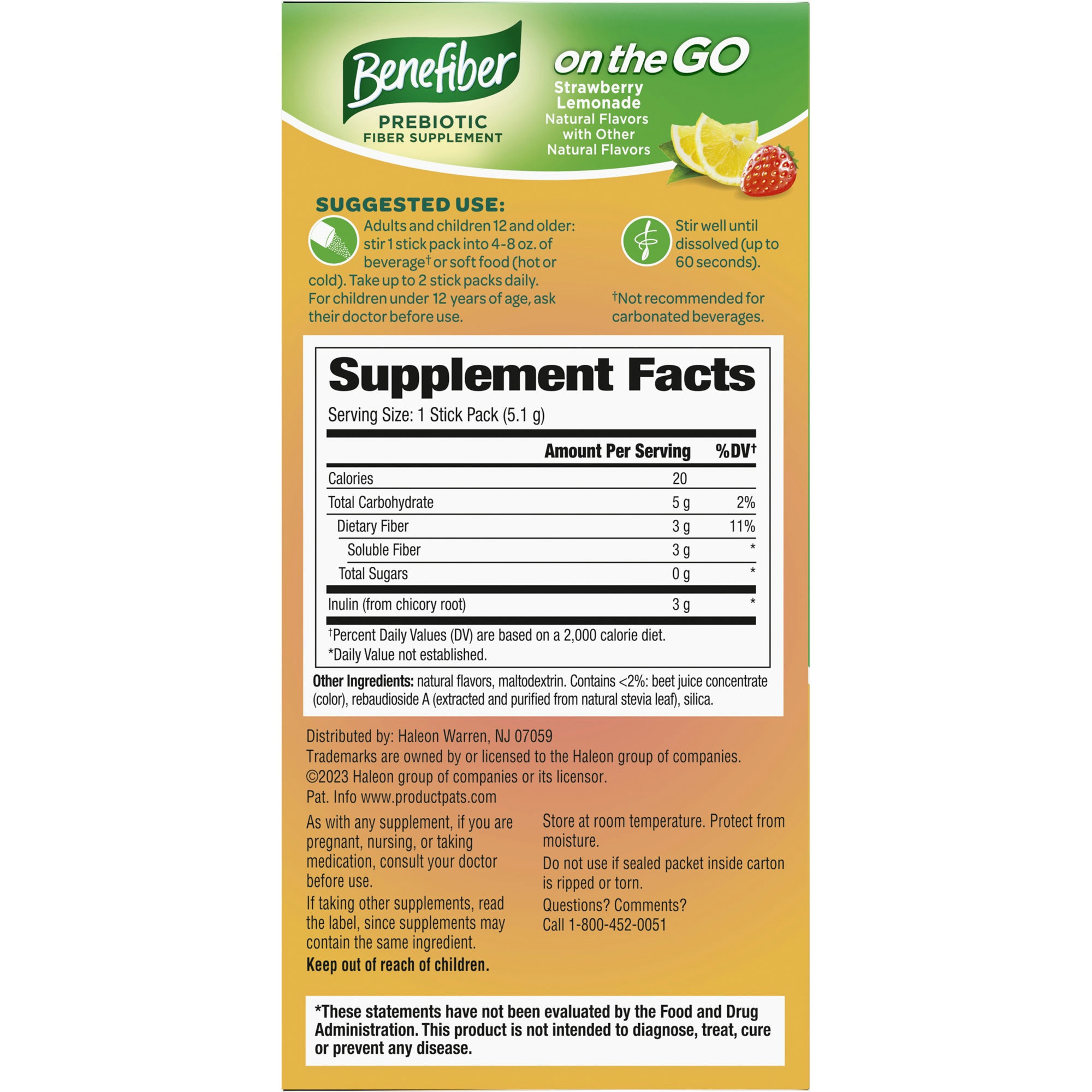 Benefiber On the Go Prebiotic Fiber Supplement Powder for Digestive Health