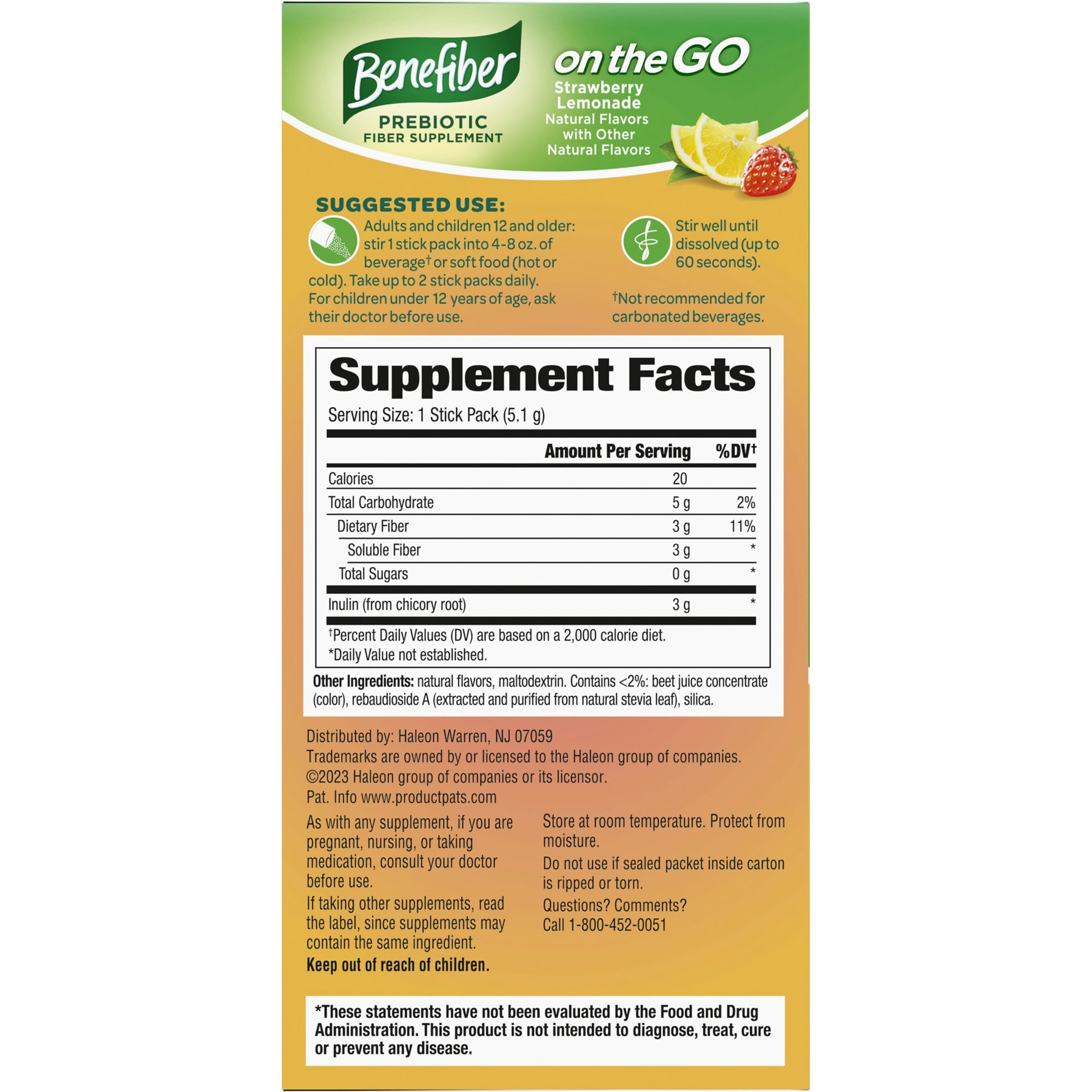 Benefiber On the Go Prebiotic Fiber Supplement Powder for Digestive Health