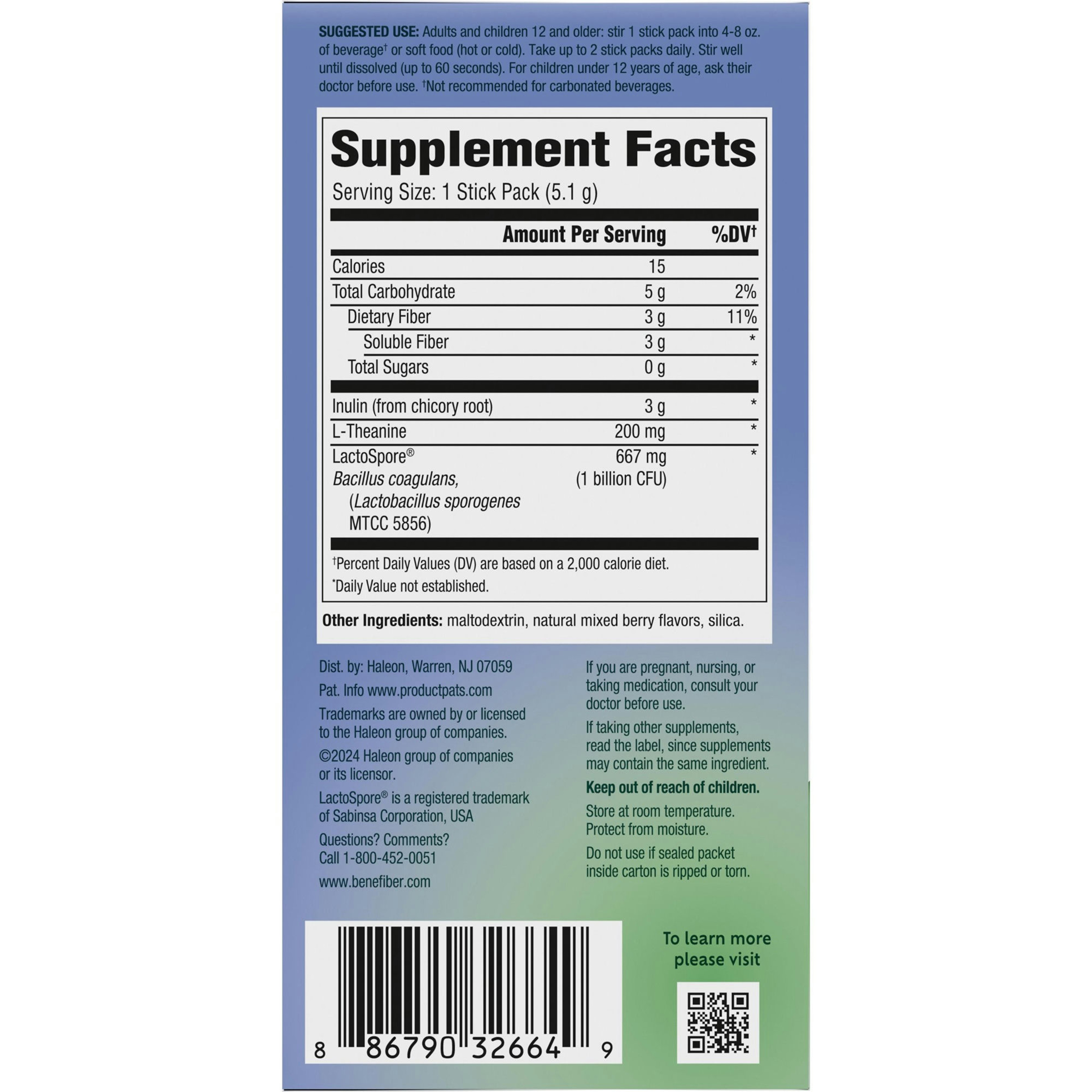 Benefiber Dual Action Biotic Stress Relief Dietary Supplement