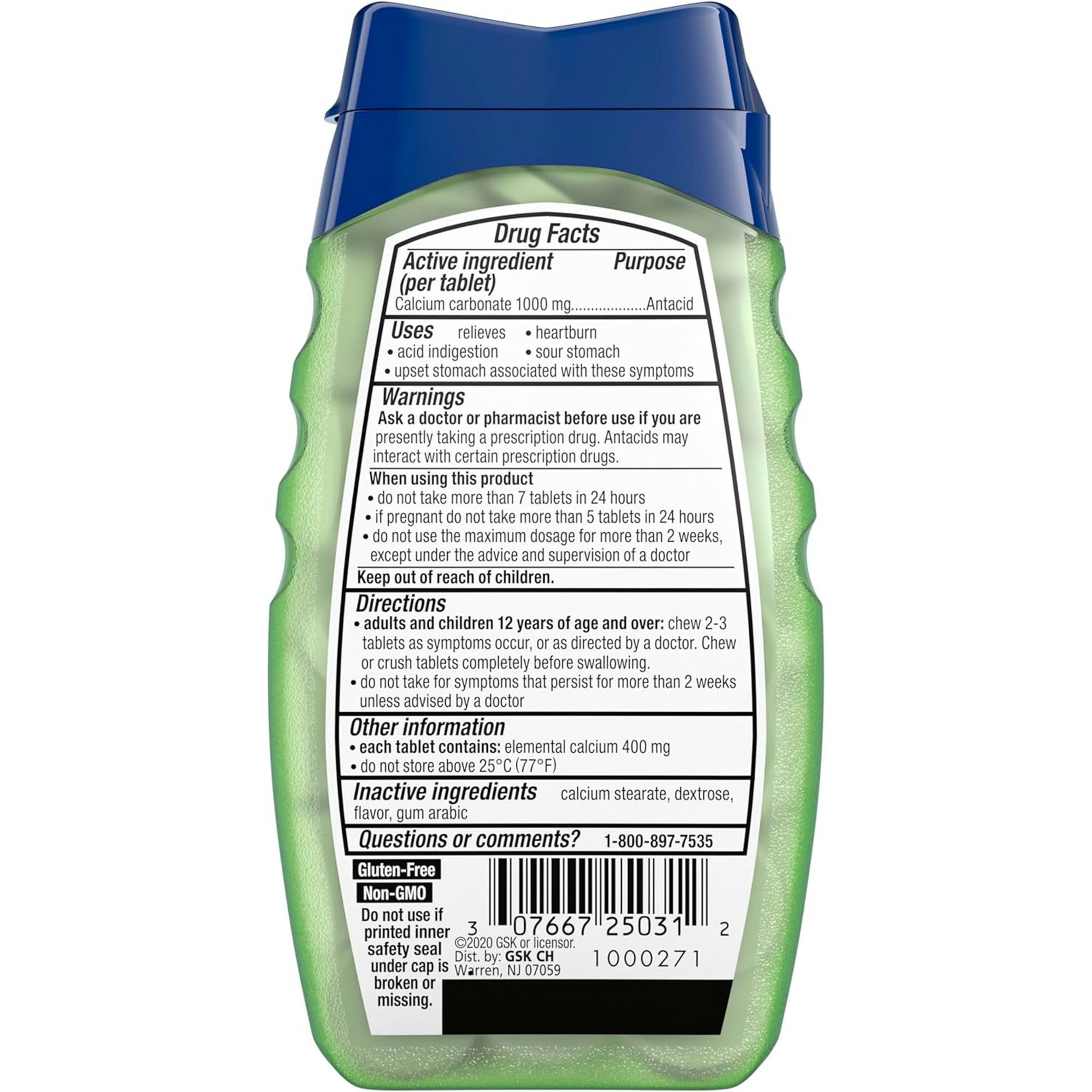 Tums Antacid Naturals Ultra Strength Chewable Tablets for Heartburn Relief