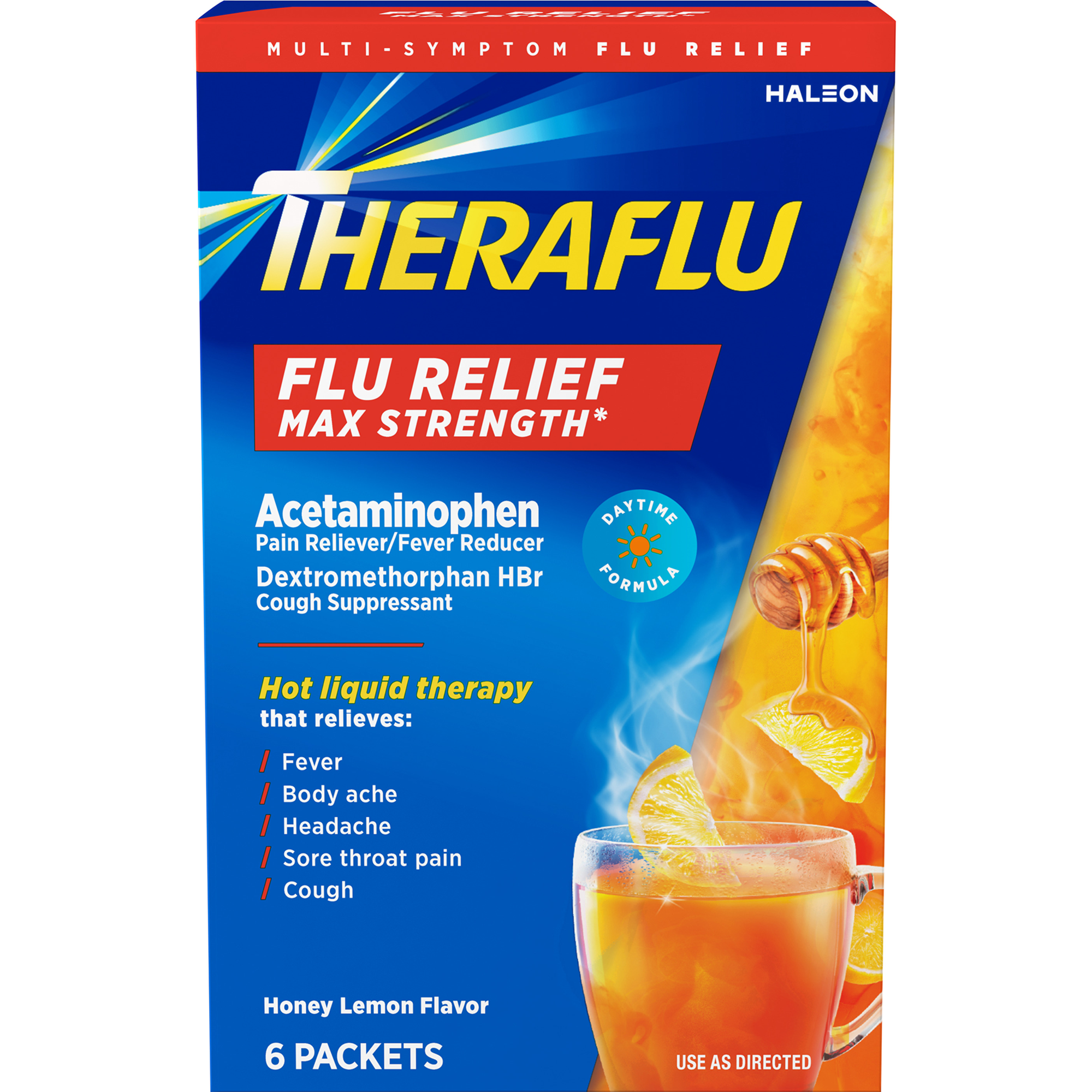 Theraflu Max Strength Daytime Flu Symptom Relief with Acetaminophen and Dextromethorphan Powder