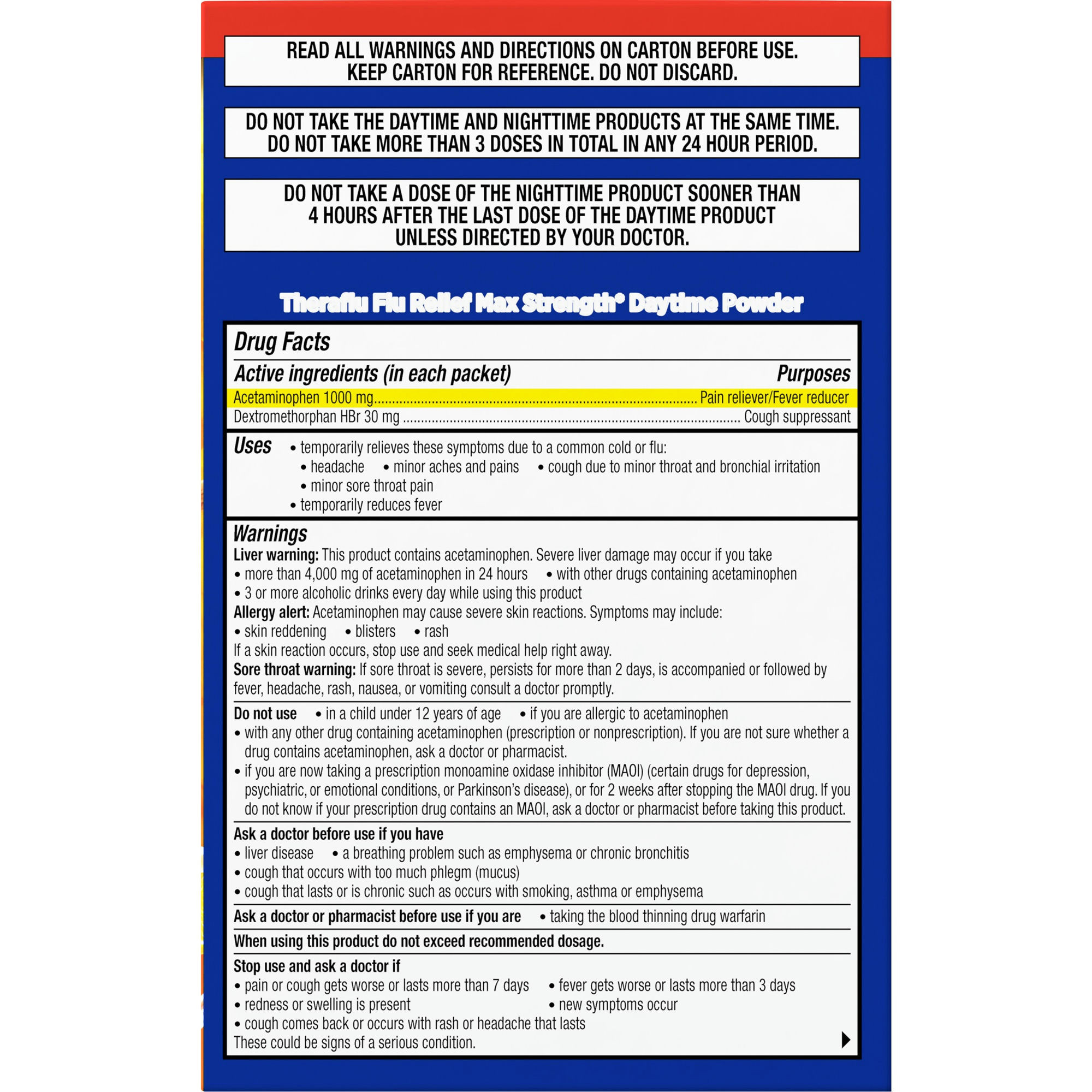 Theraflu Max Strength Daytime & Nighttime Flu Symptom Relief Combo Pack Powder