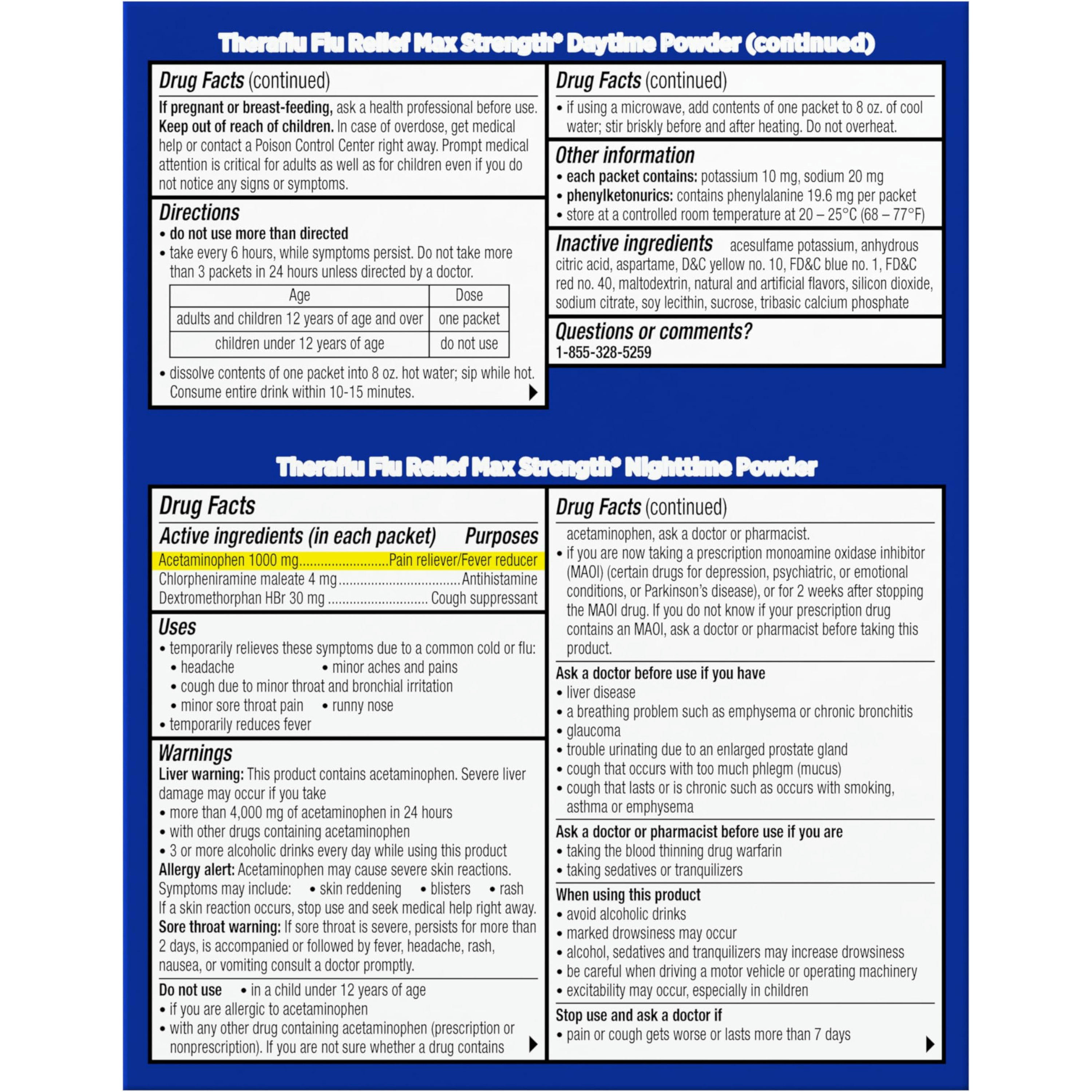 Theraflu Max Strength Daytime & Nighttime Flu Symptom Relief Combo Pack Powder