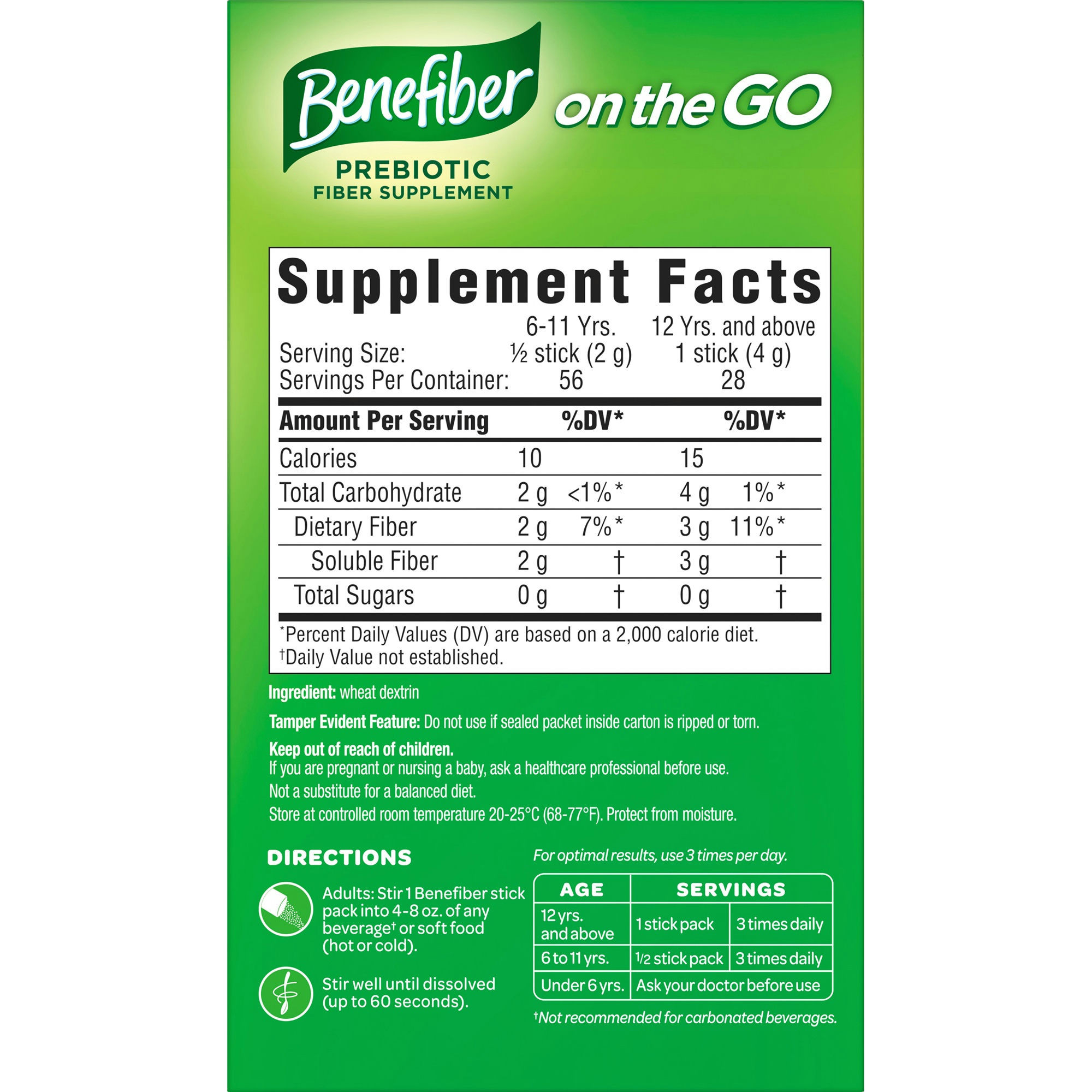 Benefiber On the Go Prebiotic Fiber Supplement Powder for Digestive Health, Original
