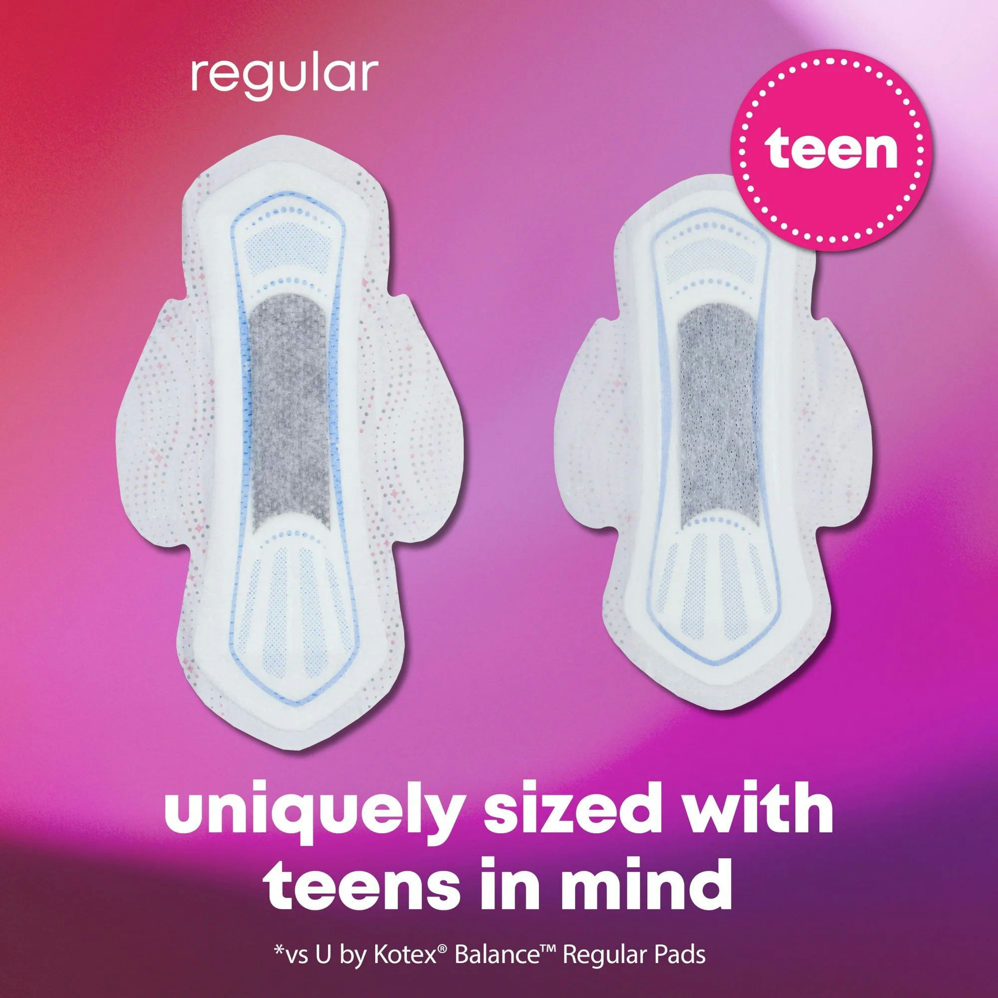 U by Kotex Balance Sized for Teens Ultra Thin Pads with Wings, Heavy Absorbency