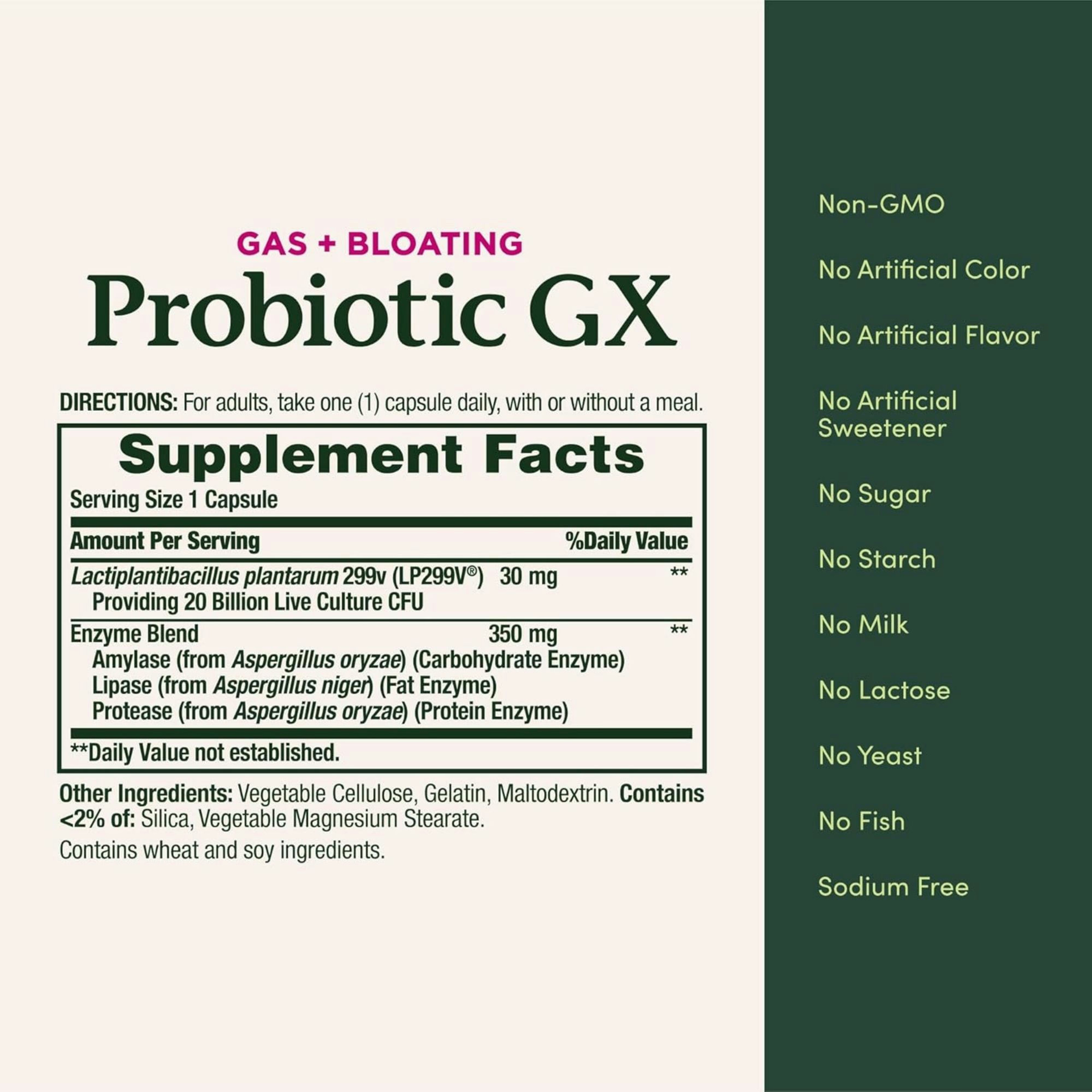 Nature's Bounty Probiotic GX Gas and Bloating Formula Dietary Supplement