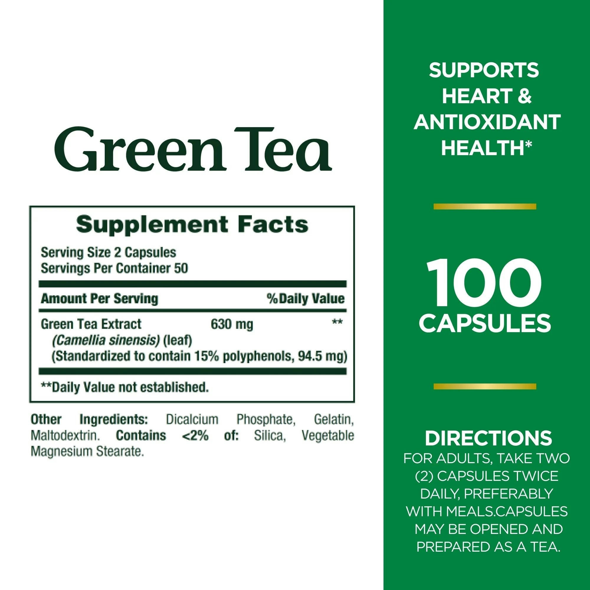 Nature's Bounty Green Tea Extract Herbal Supplement, 315 mg