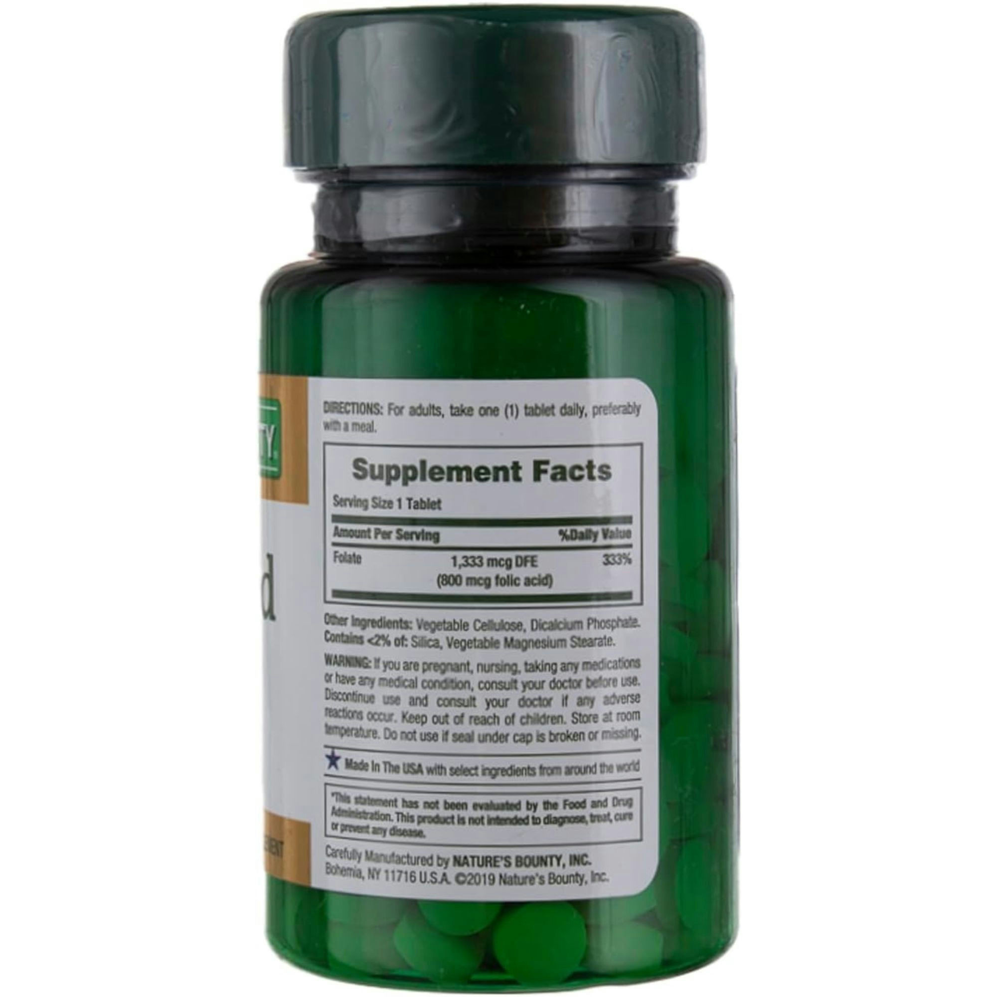 Nature's Bounty Folic Acid Vitamin Supplement, 0.85 mg