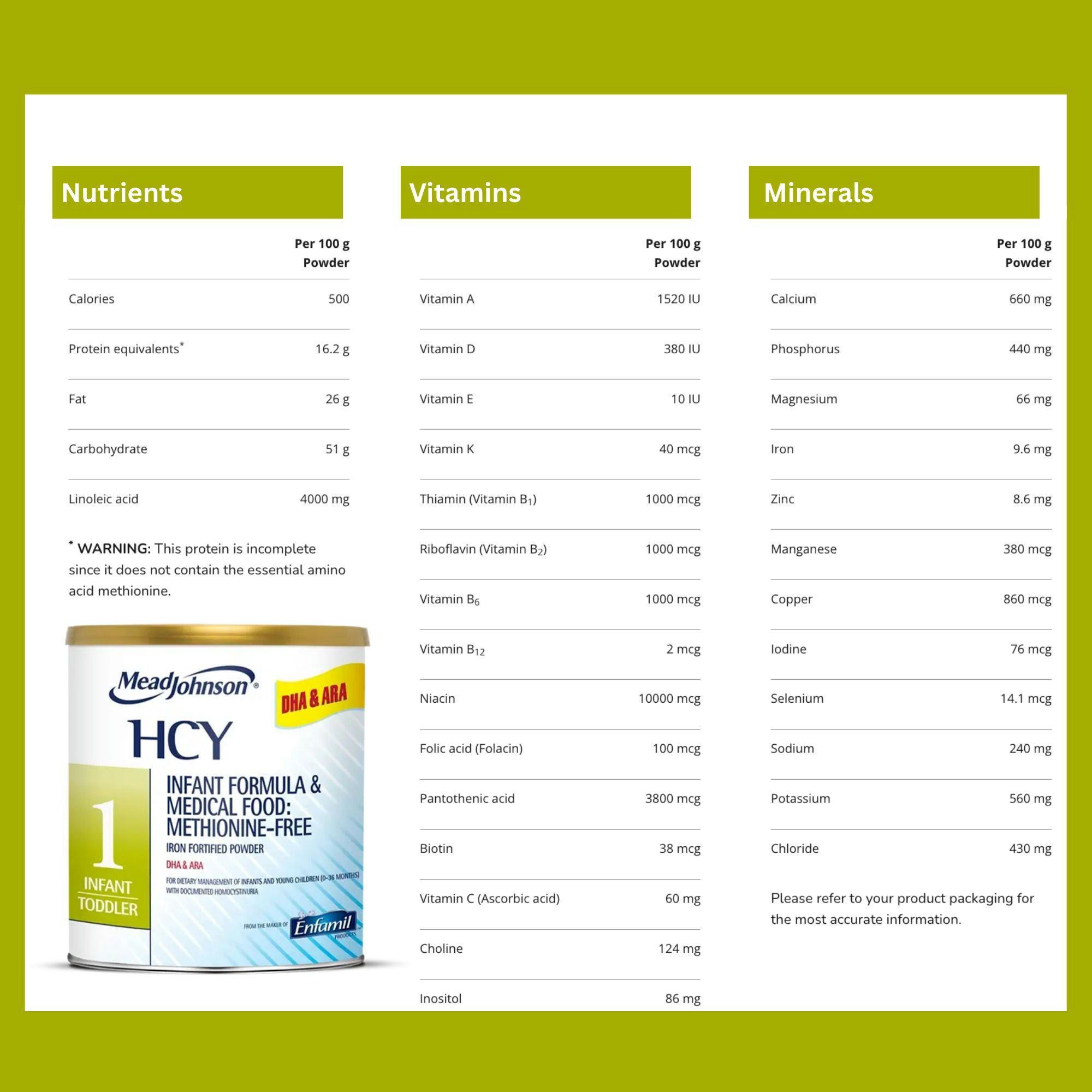 Mead Johnson HCY 1 Infant Formula & Medical Food