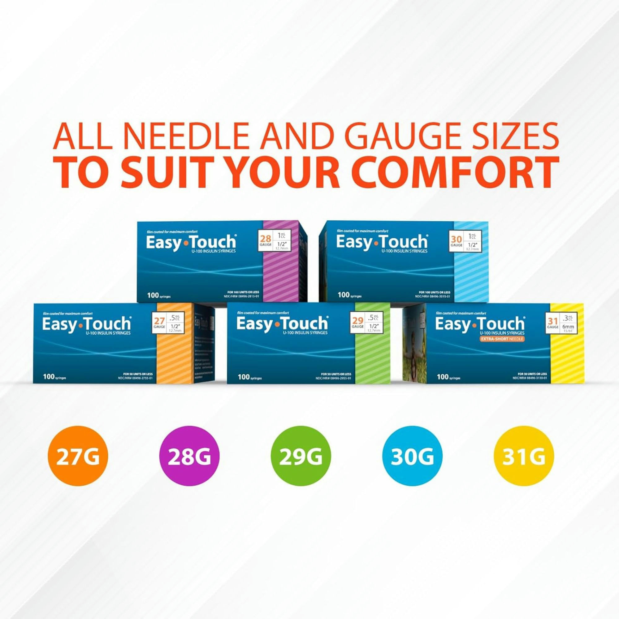 Easy Touch U-100 Insulin Syringe With Needle, 28 gauge