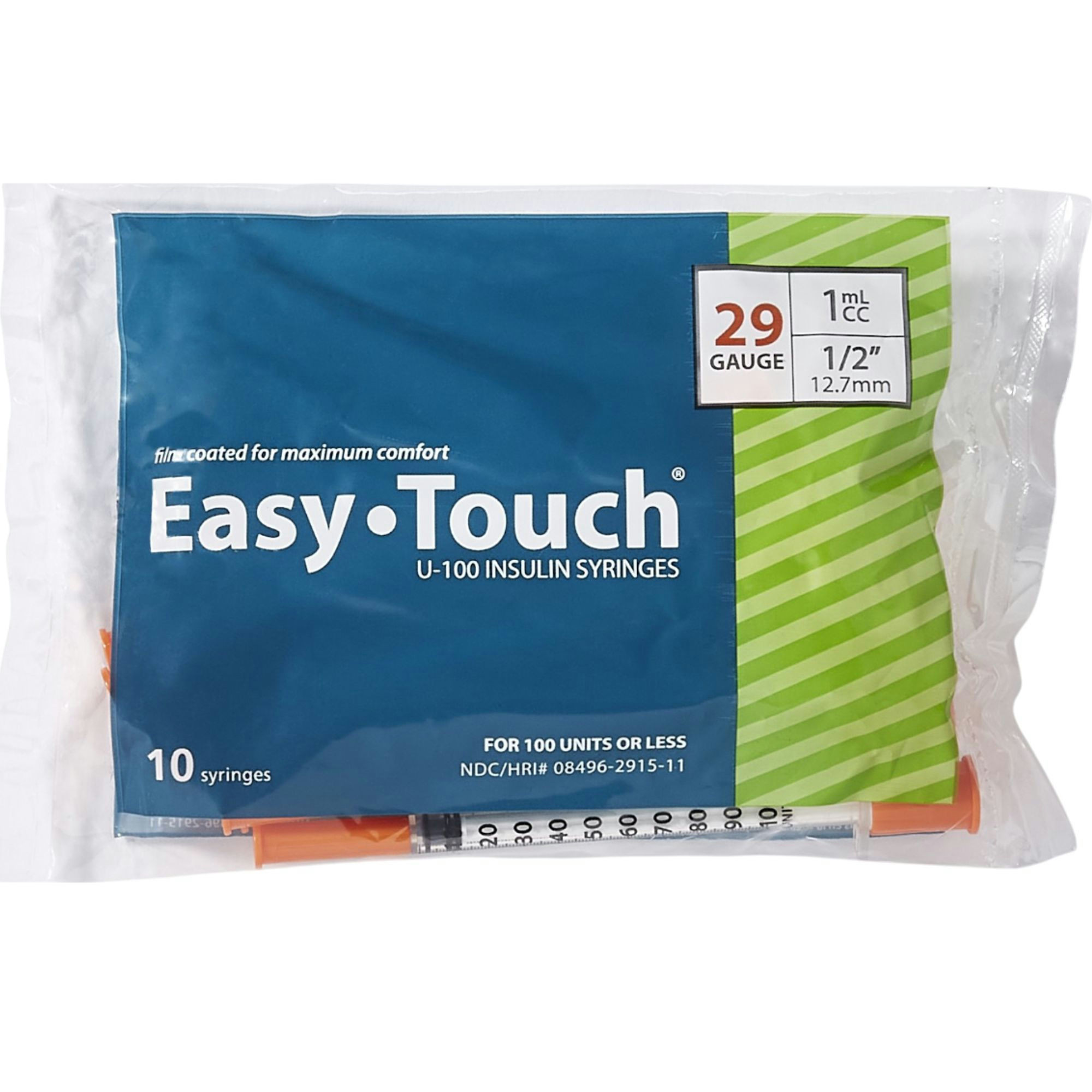 Easy Touch U-100 Insulin Syringe With Needle, 29 gauge