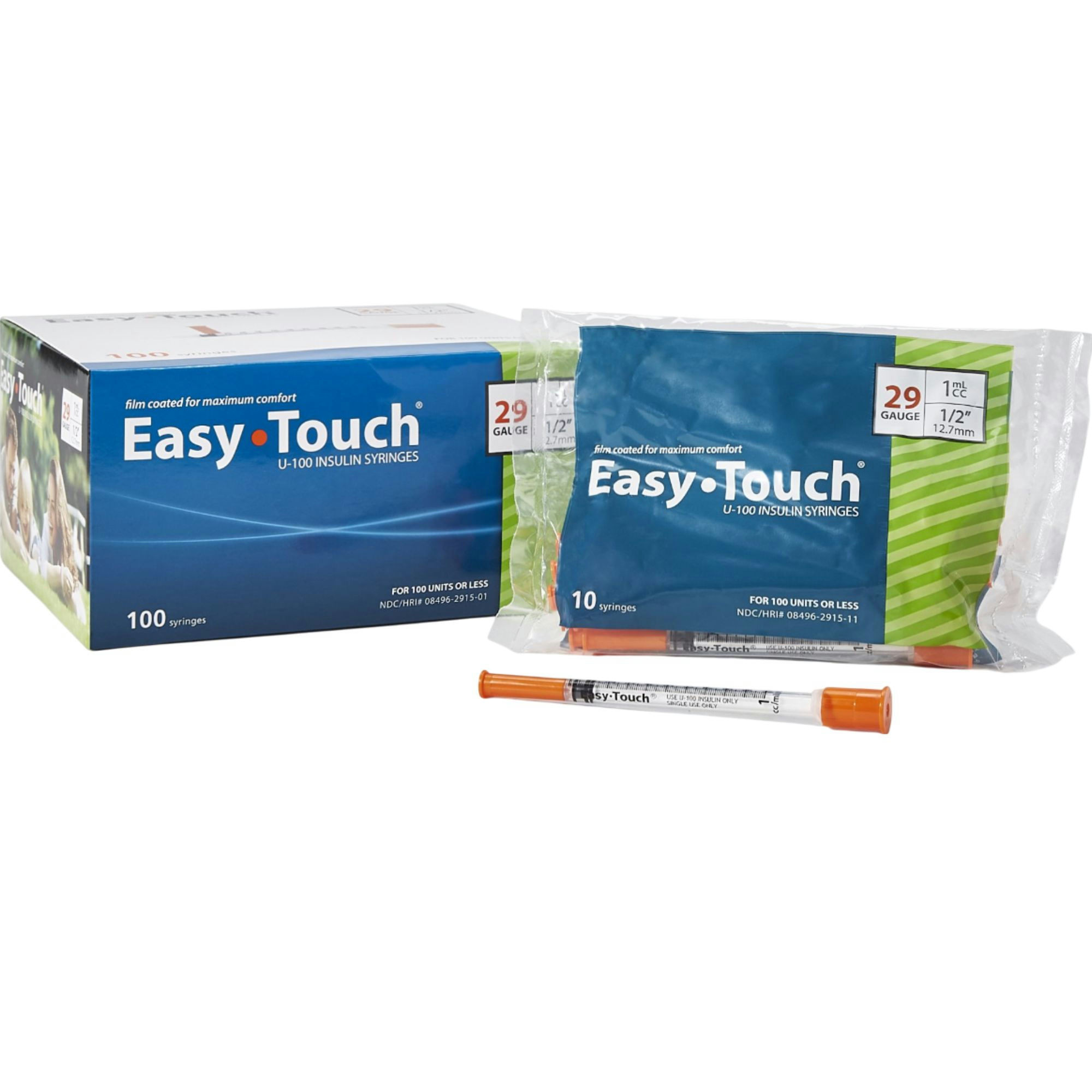 Easy Touch U-100 Insulin Syringe With Needle, 29 gauge