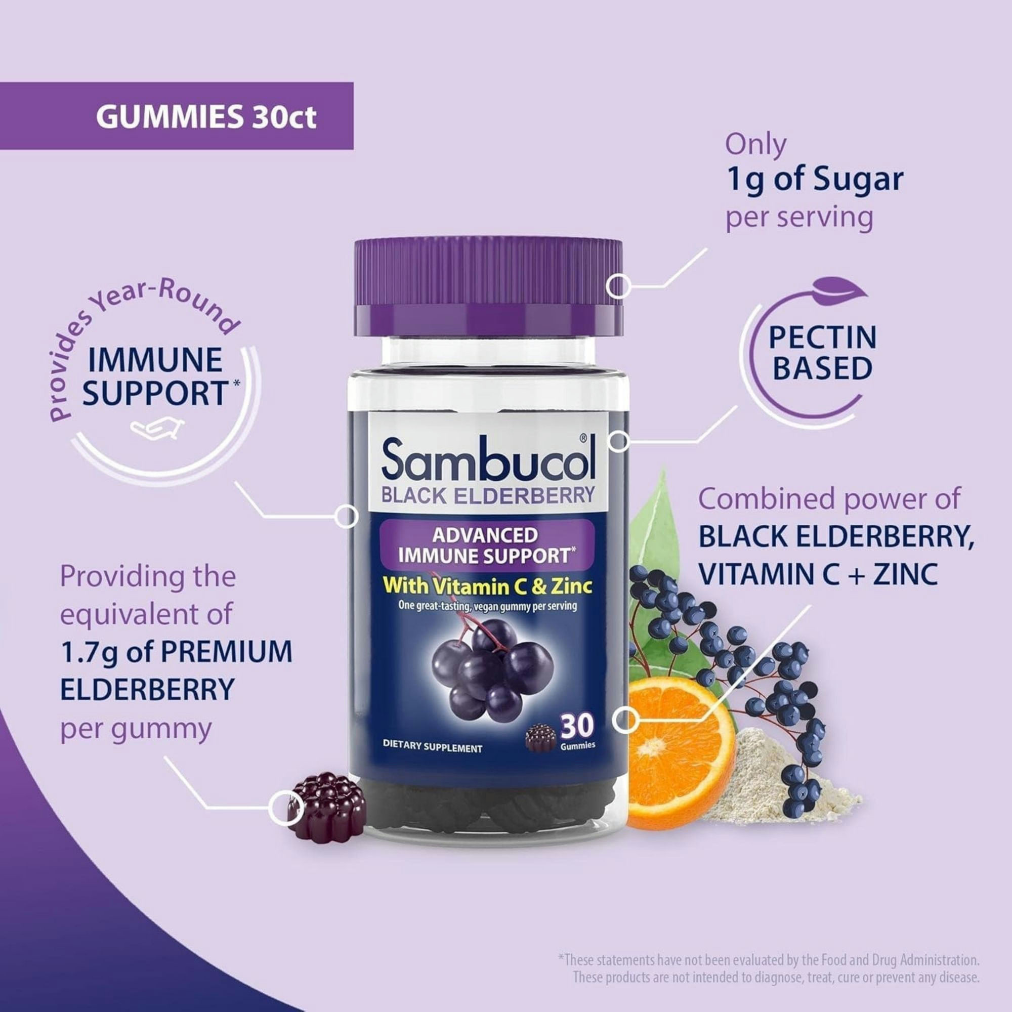 Sambucol Advanced Immune Black Elderberry Gummies Dietary Supplement