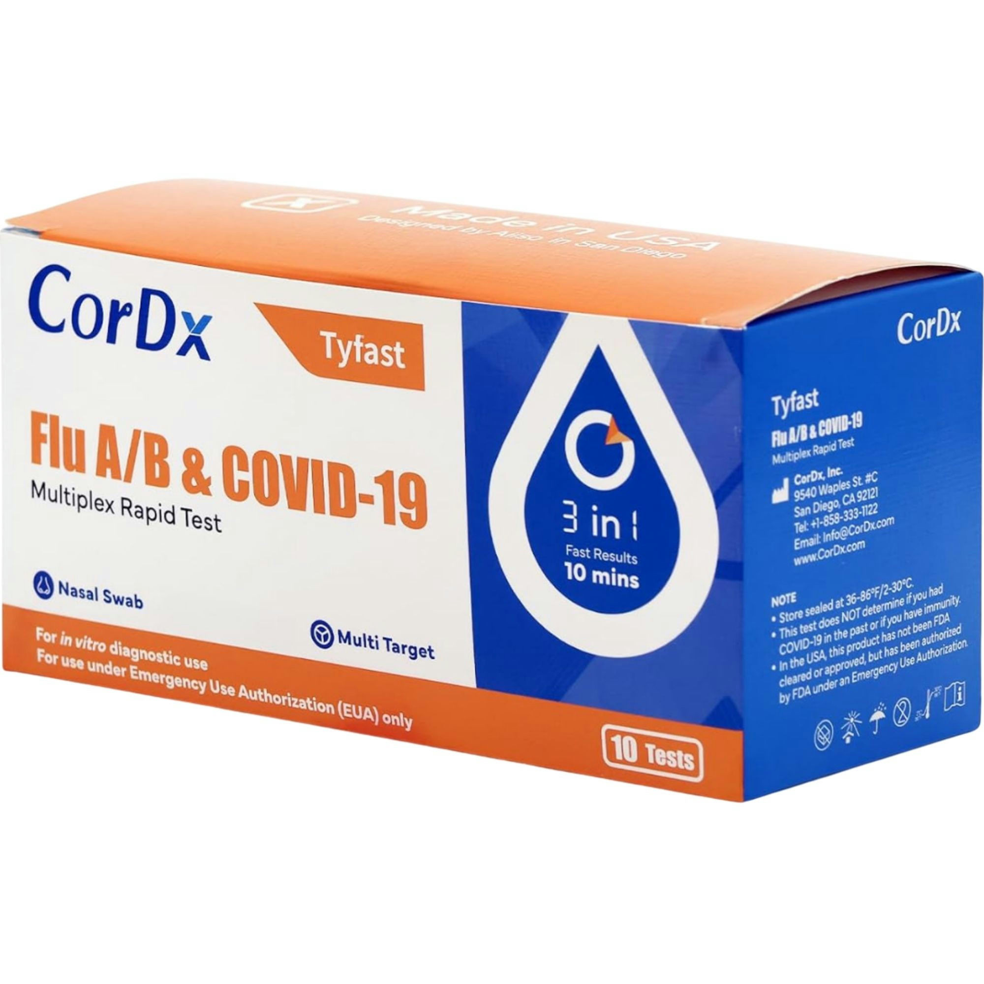 CorDx Tyfast Flu A/B & COVID-19 At Home Multiplex Rapid Test