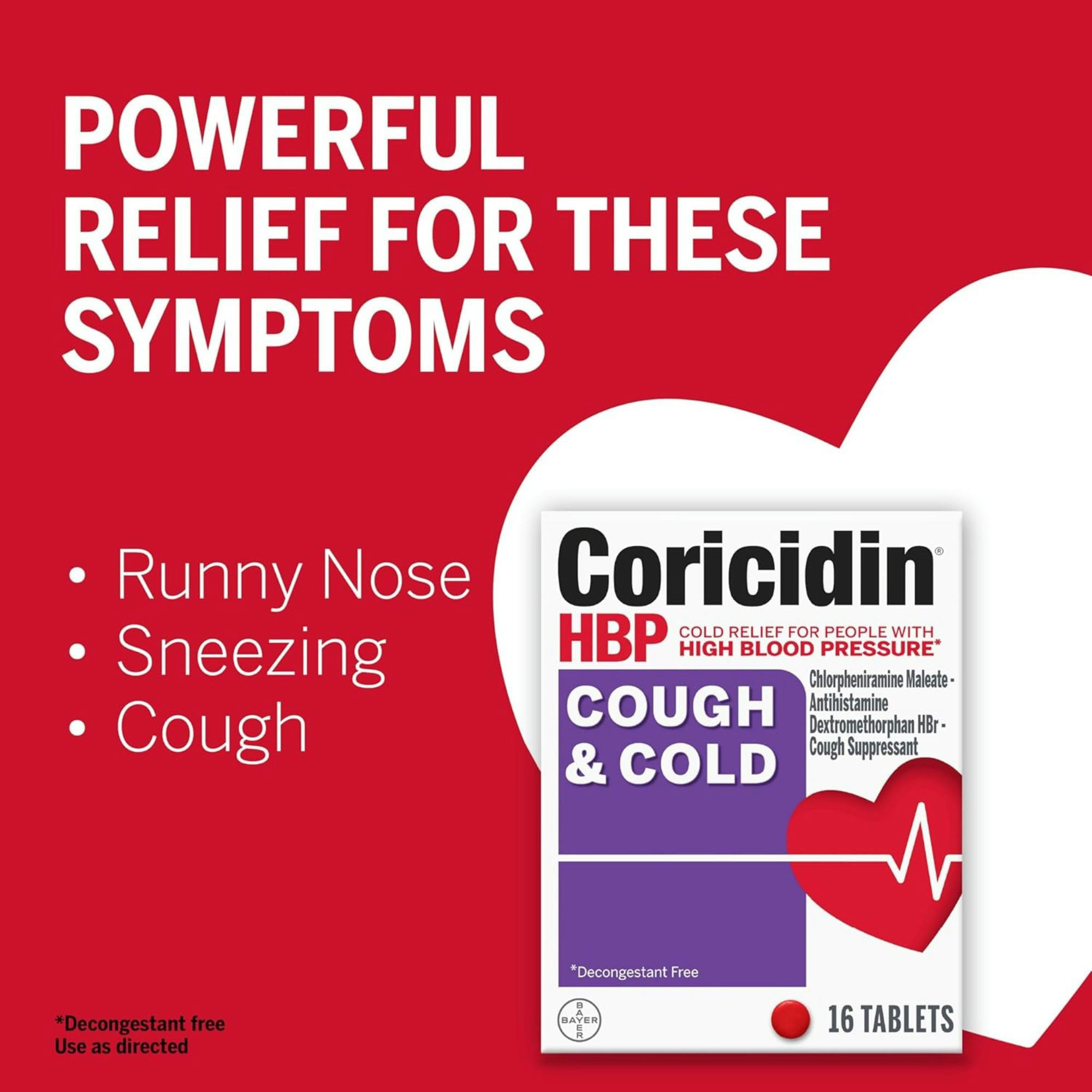 Coricidin HBP Decongestant-Free Cough & Cold Relief, Tablets