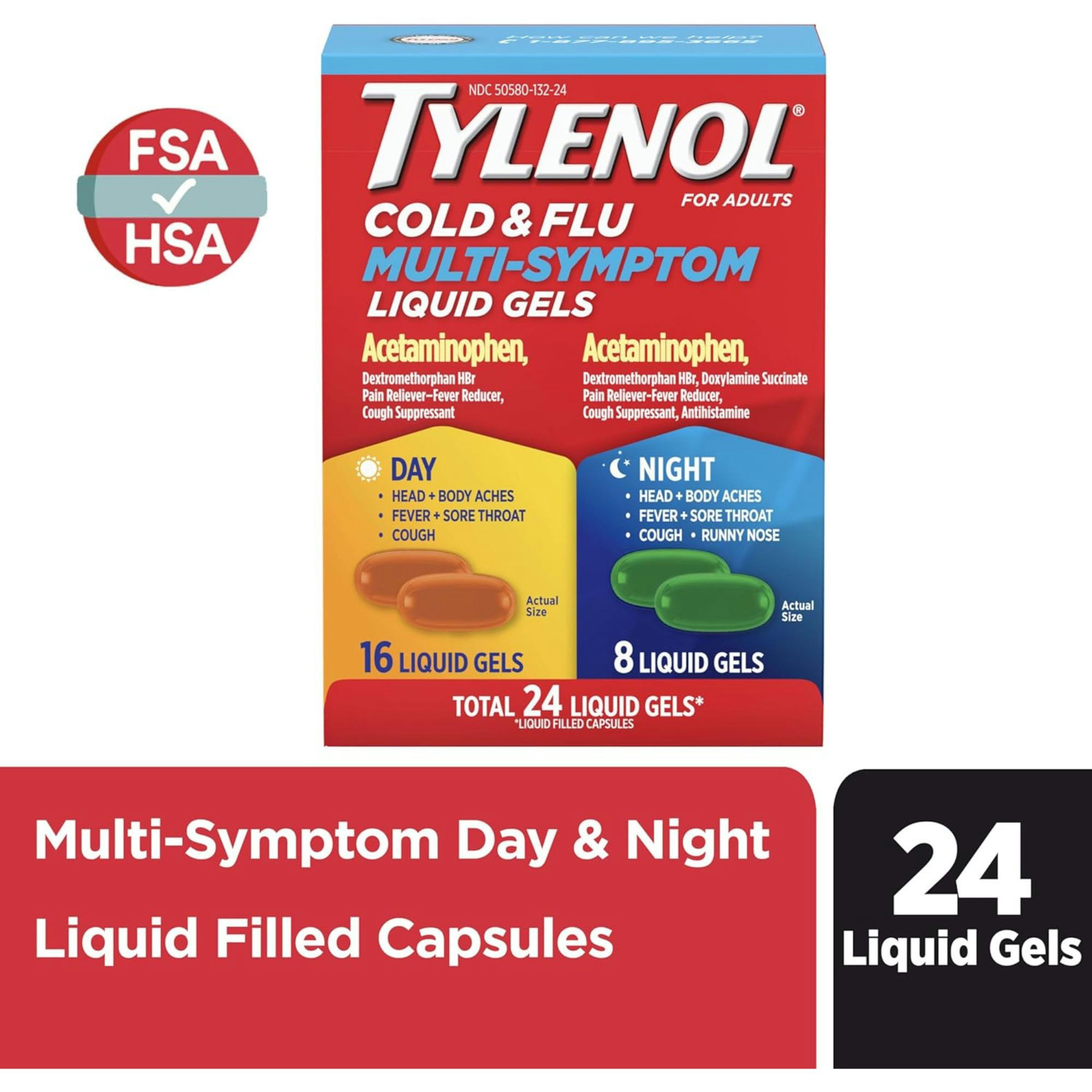 Tylenol Day & Night Cold & Flu Multi-Symptom Liquid Gels