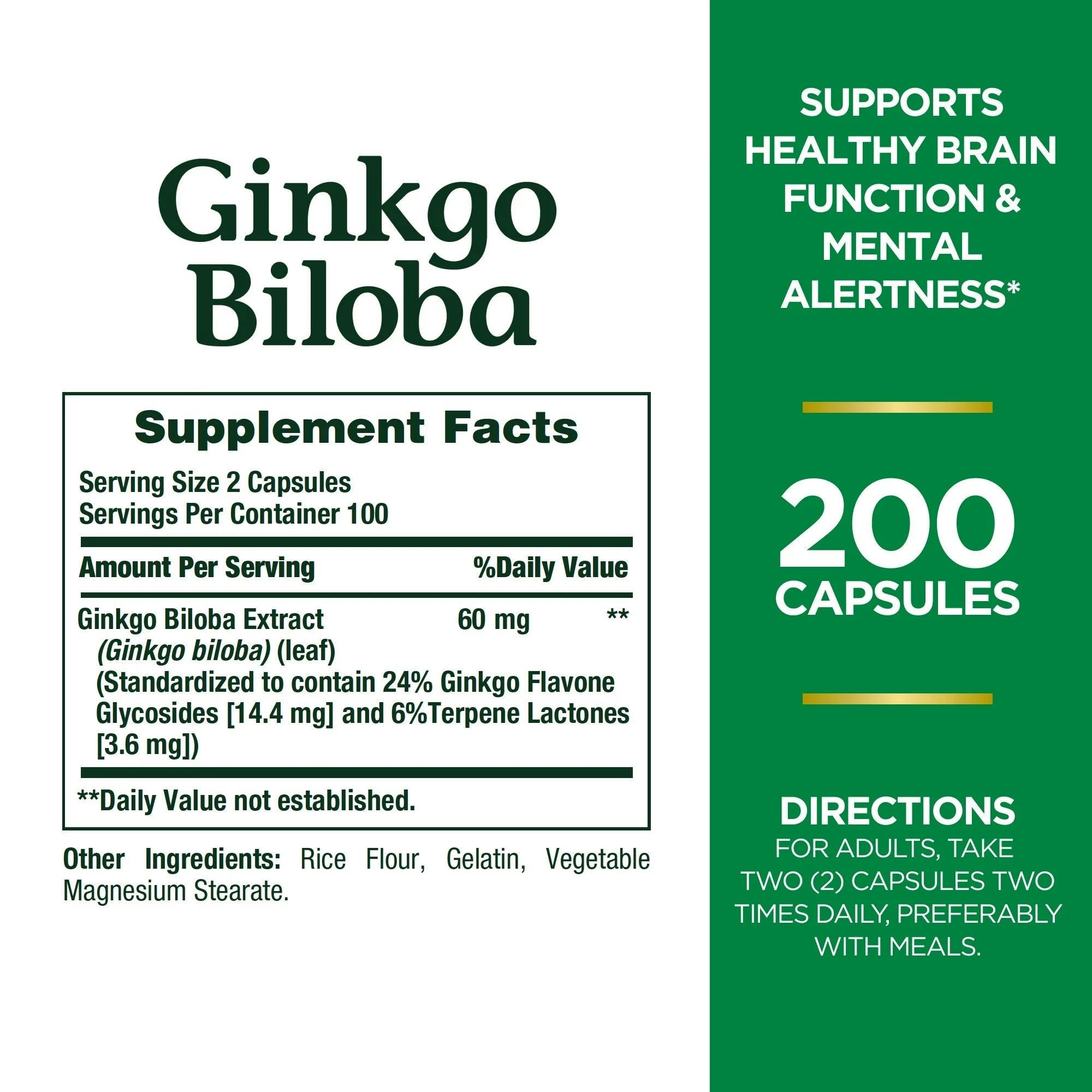Nature's Bounty Ginkgo Biloba Standardized Extract Herbal Supplement, 60 mg