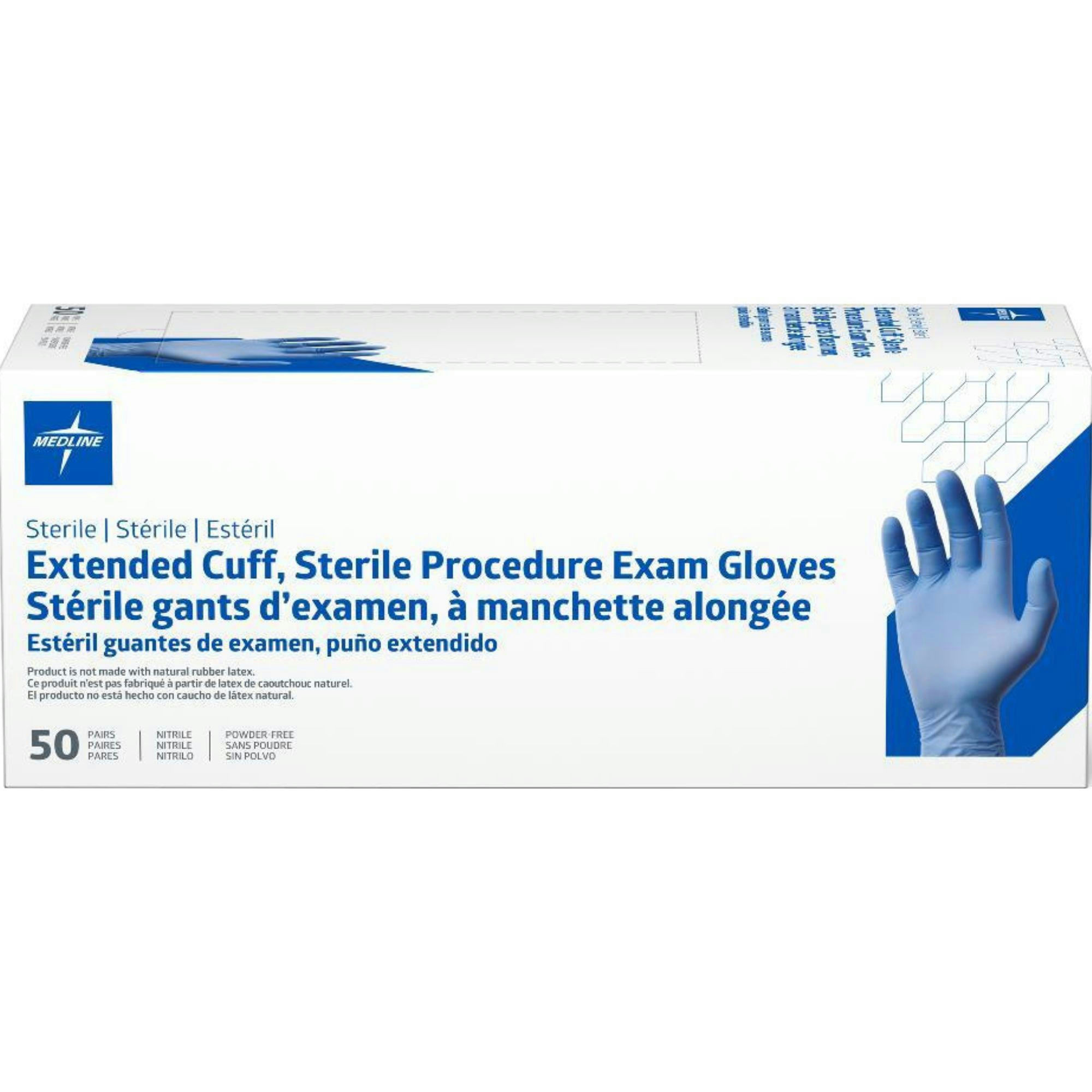 Medline Sterile Extended Cuff Nitrile Procedure Exam Gloves