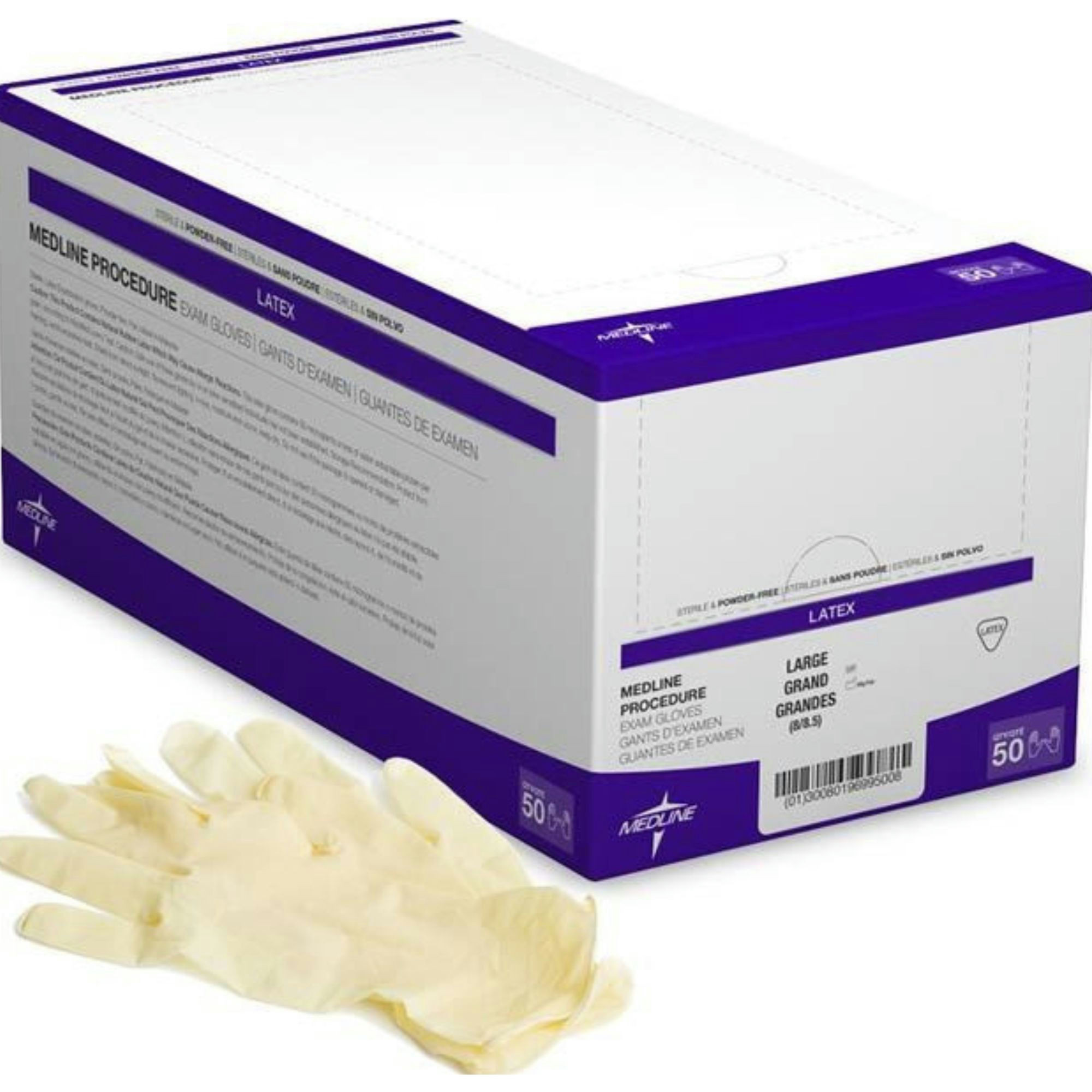 Medline Sterile Powder-Free Latex Procedure Exam Gloves