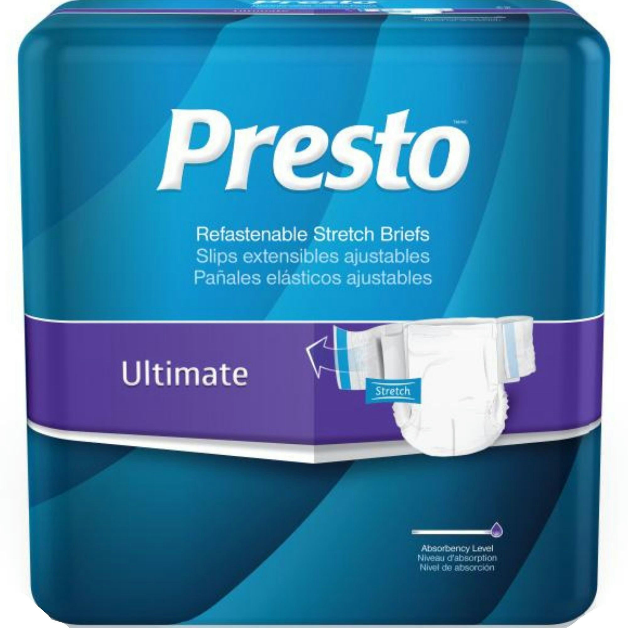 Presto Stretch Adult Incontinence Briefs with Flexible Stretch Panels & Refastenable Tabs