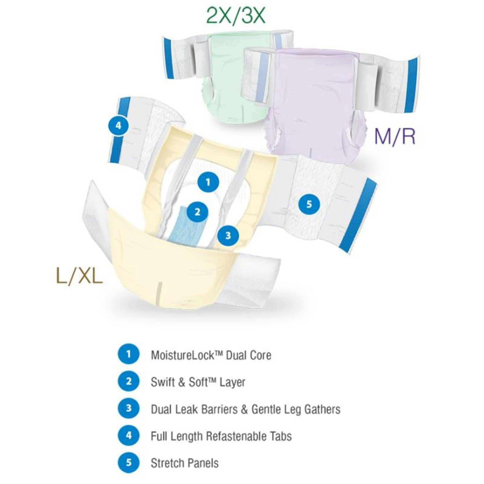 Presto Stretch Adult Incontinence Briefs with Flexible Stretch Panels & Refastenable Tabs