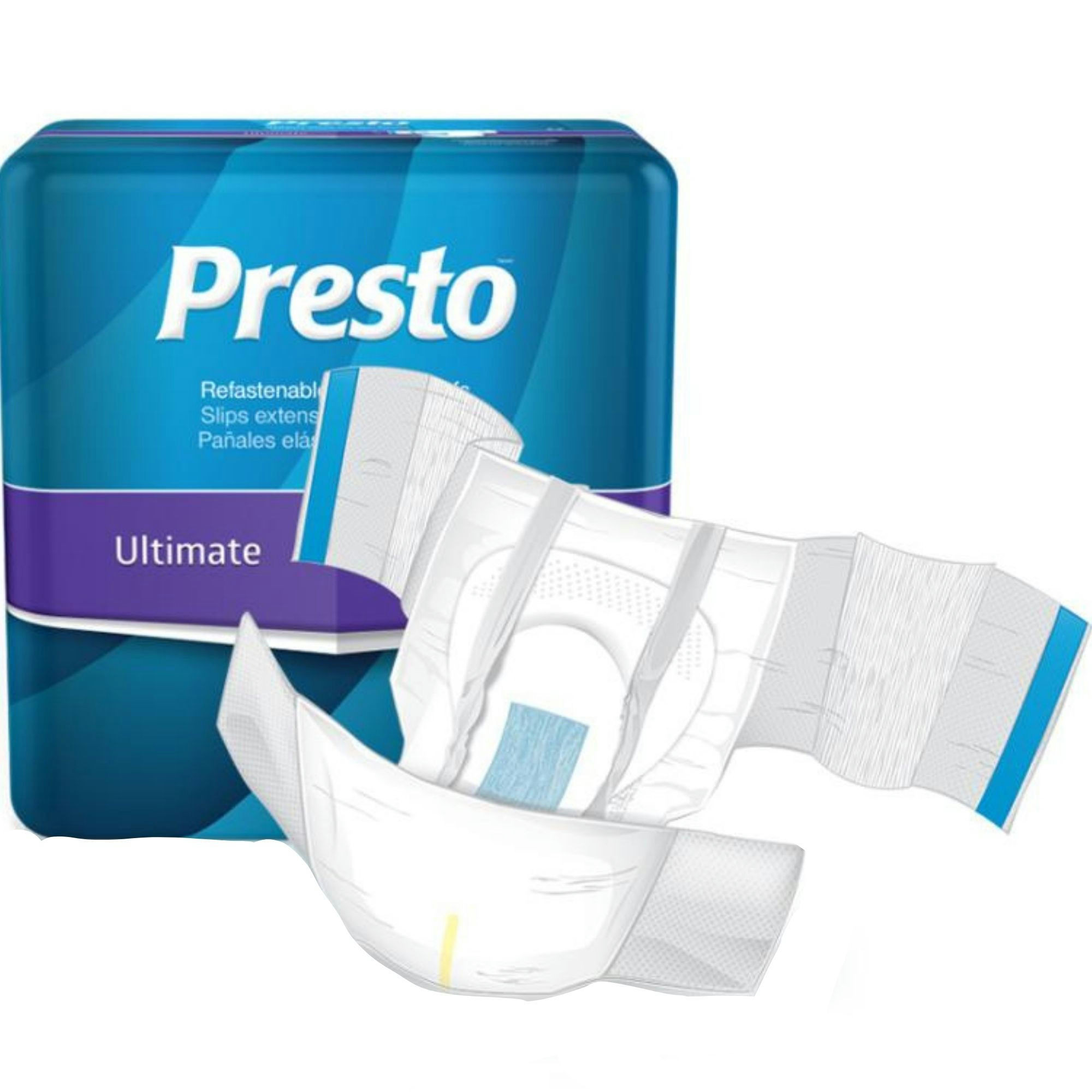 Presto Stretch Adult Incontinence Briefs with Flexible Stretch Panels & Refastenable Tabs